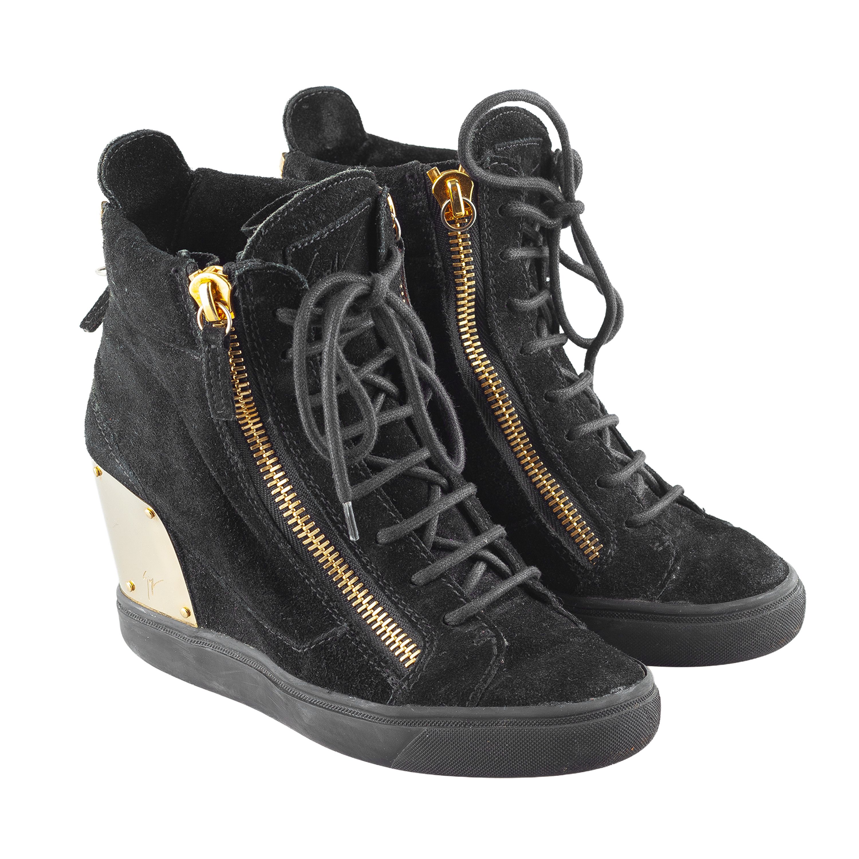 Giuseppe Zanotti Giuseppe Zanotti Black Golden Velour Wedge Sneakers Size US 6 / IT 36 - 2 Thumbnail