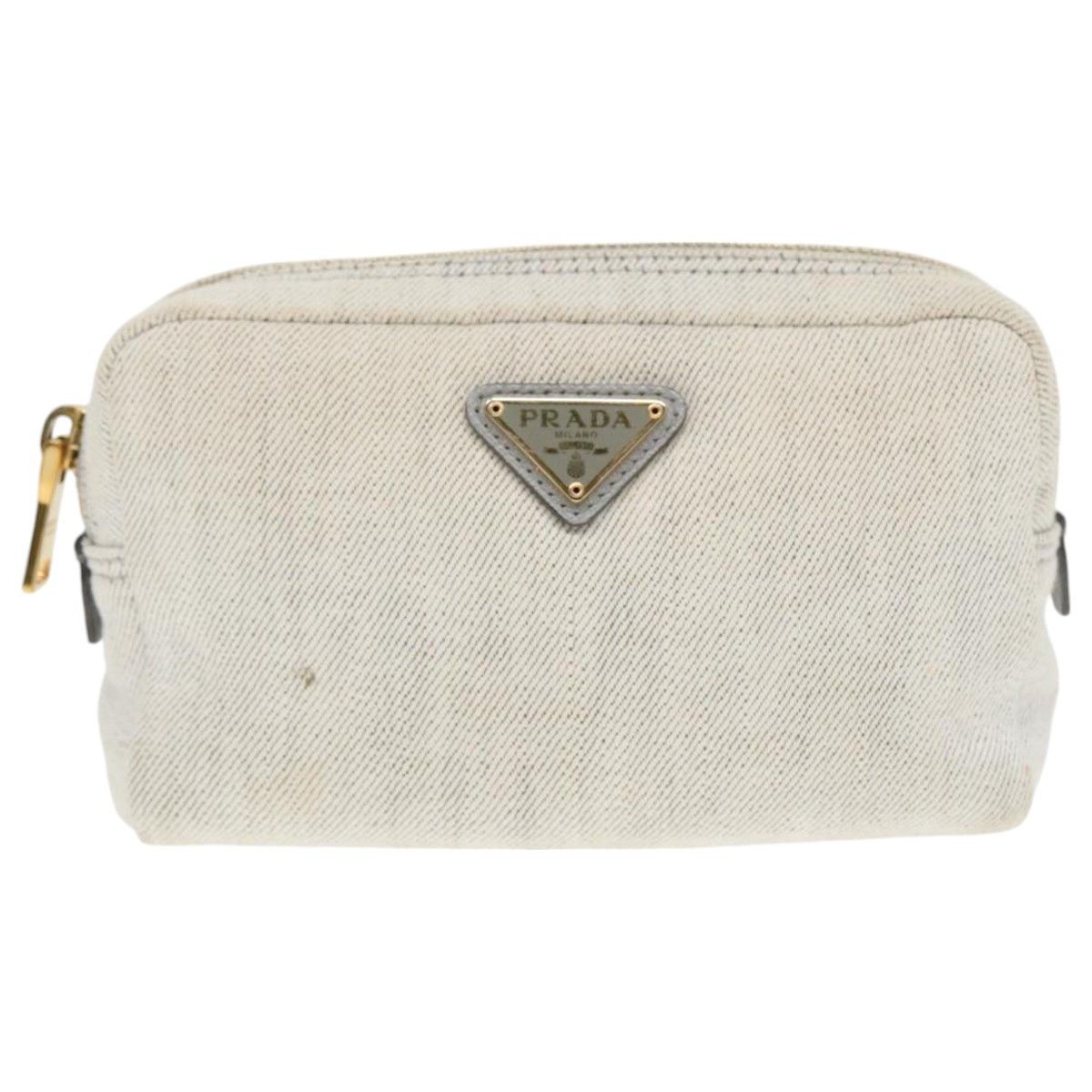 Prada Triangle Logo Beige Denim - Jeans Clutch Bag (Pre-Owned) Size ONE SIZE - 1 Thumbnail