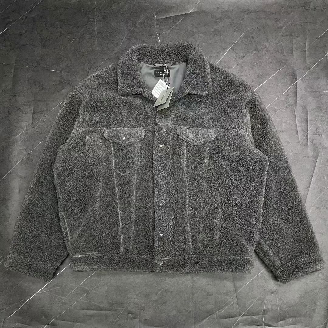 Gray Teddy Fleece Denim Jacket by Balenciaga