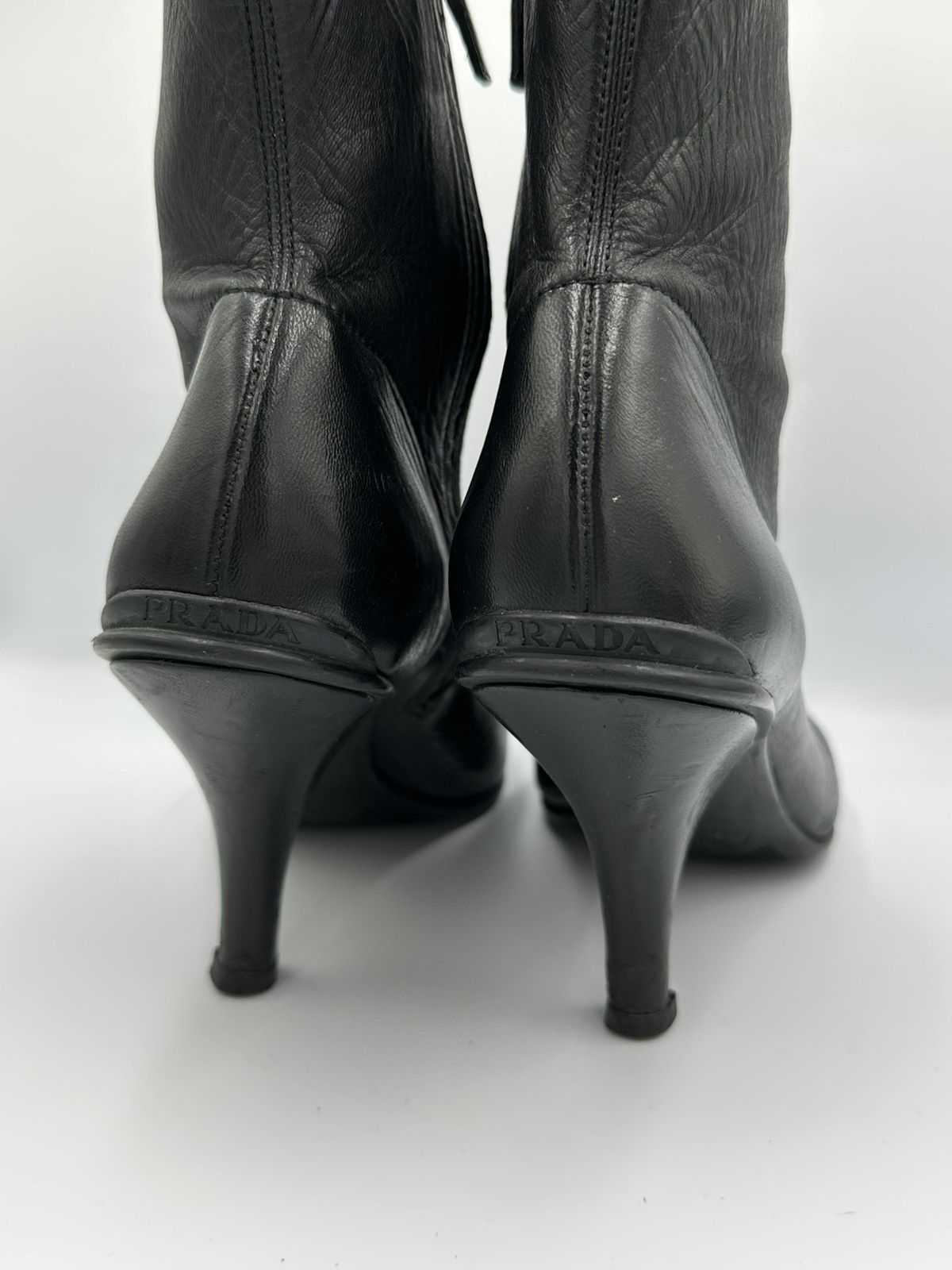 Prada Prada leather Boots with logo embroidery Size US 6 / IT 36 - 9 Thumbnail