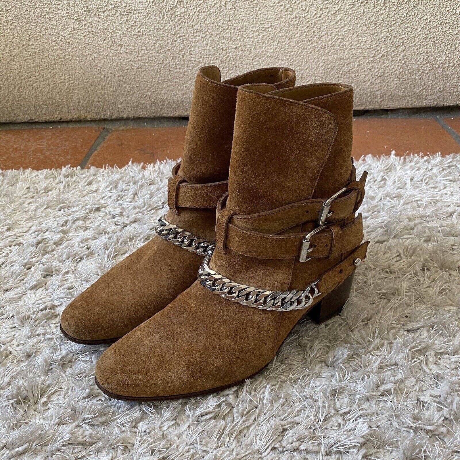 Amiri AMIRI Womens Shoes Tan Brown Suede Buckle Ankle Boots Chain Size US 6 / IT 36 - 7 Thumbnail