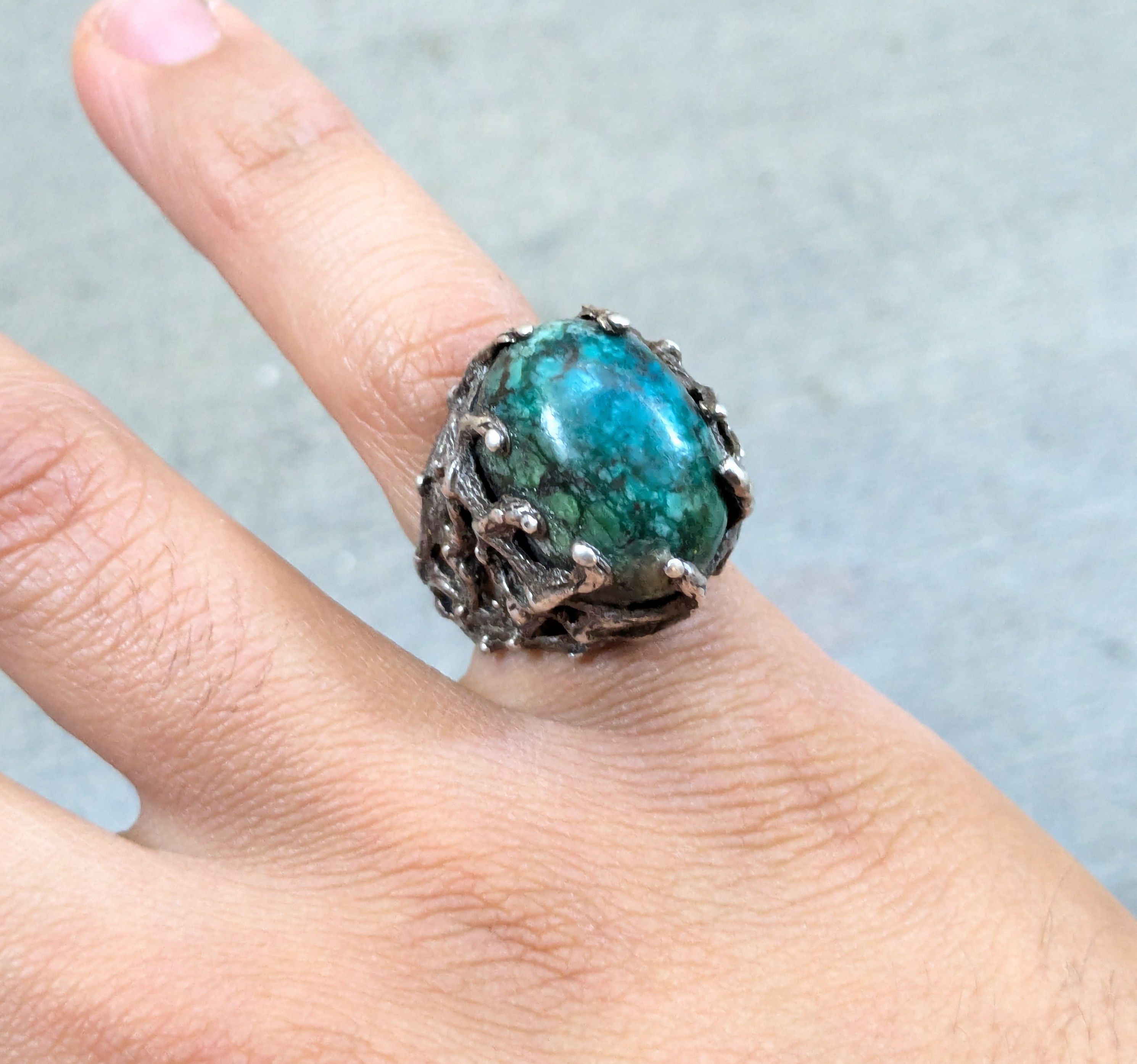 Other Vintage Sterling Silver Ring Chysocolla Brutalist Modern Size ONE SIZE - 13 Thumbnail