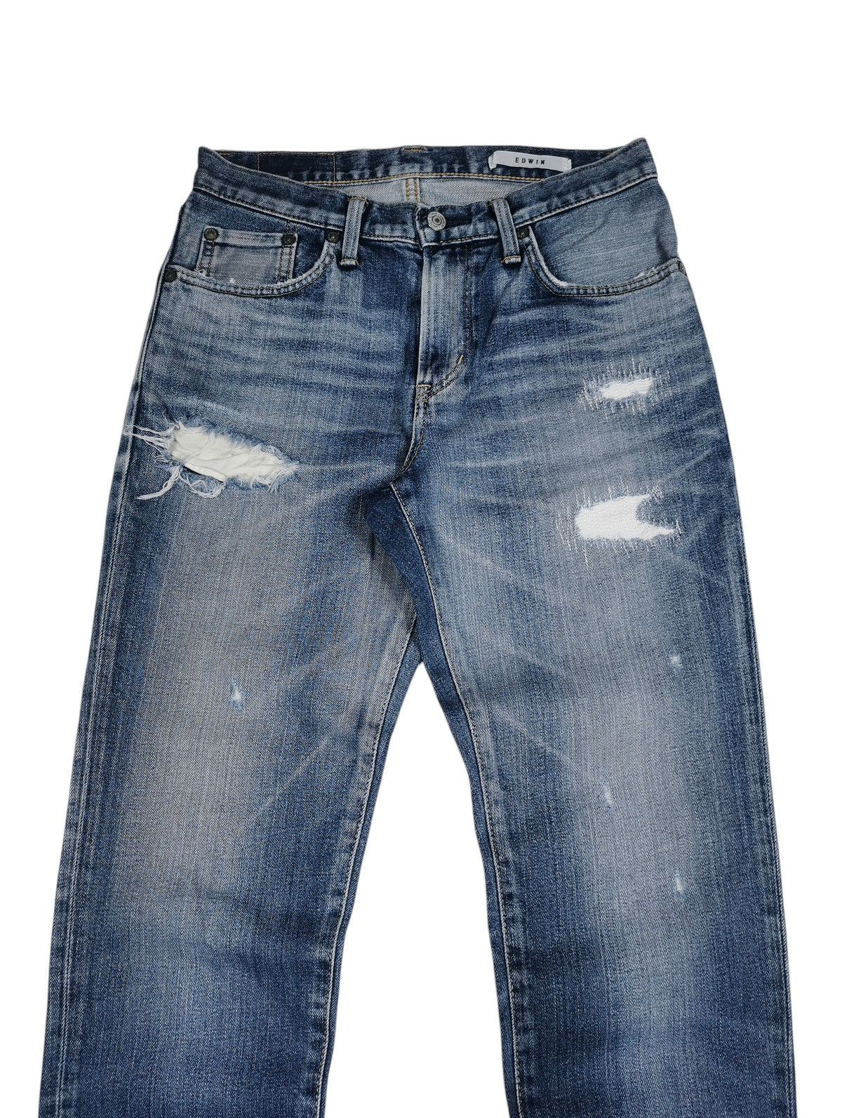 Japanese Brand Edwin Distressed Denim Jeans Slim Fit Vintage Wash Size US 29 - 1 Thumbnail
