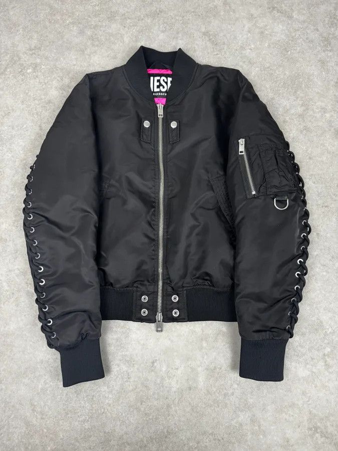 Diesel 2000s Diesel Back Laced Black Bomber Jacket Size US S / EU 44-46 / 1 - 1 Thumbnail