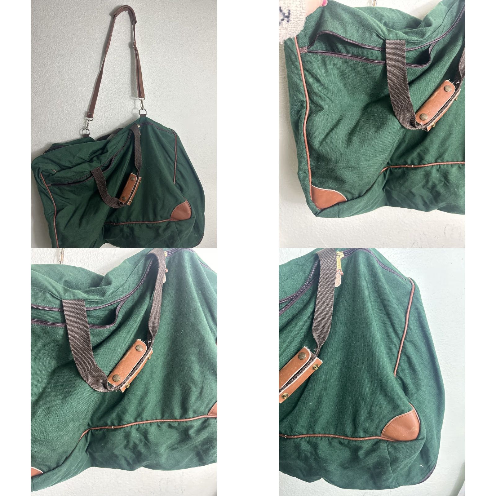 Vintage VINTAGE L.L. Bean Bag Duffel Travel Carry On 23"x16"x7" Green Leather Canvas Maroon Brass Hardware Womens Men’s Travel Bag Size ONE SIZE - 10 Thumbnail