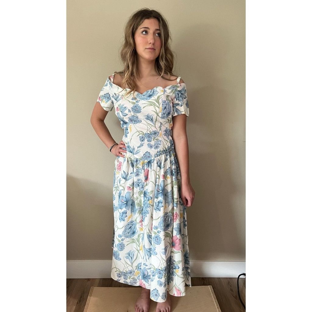 Vintage BNWT Deadstock 1980s Vtg Womens Spring Flowers Floral Dress Size L / US 10 / IT 46 - 2 Thumbnail