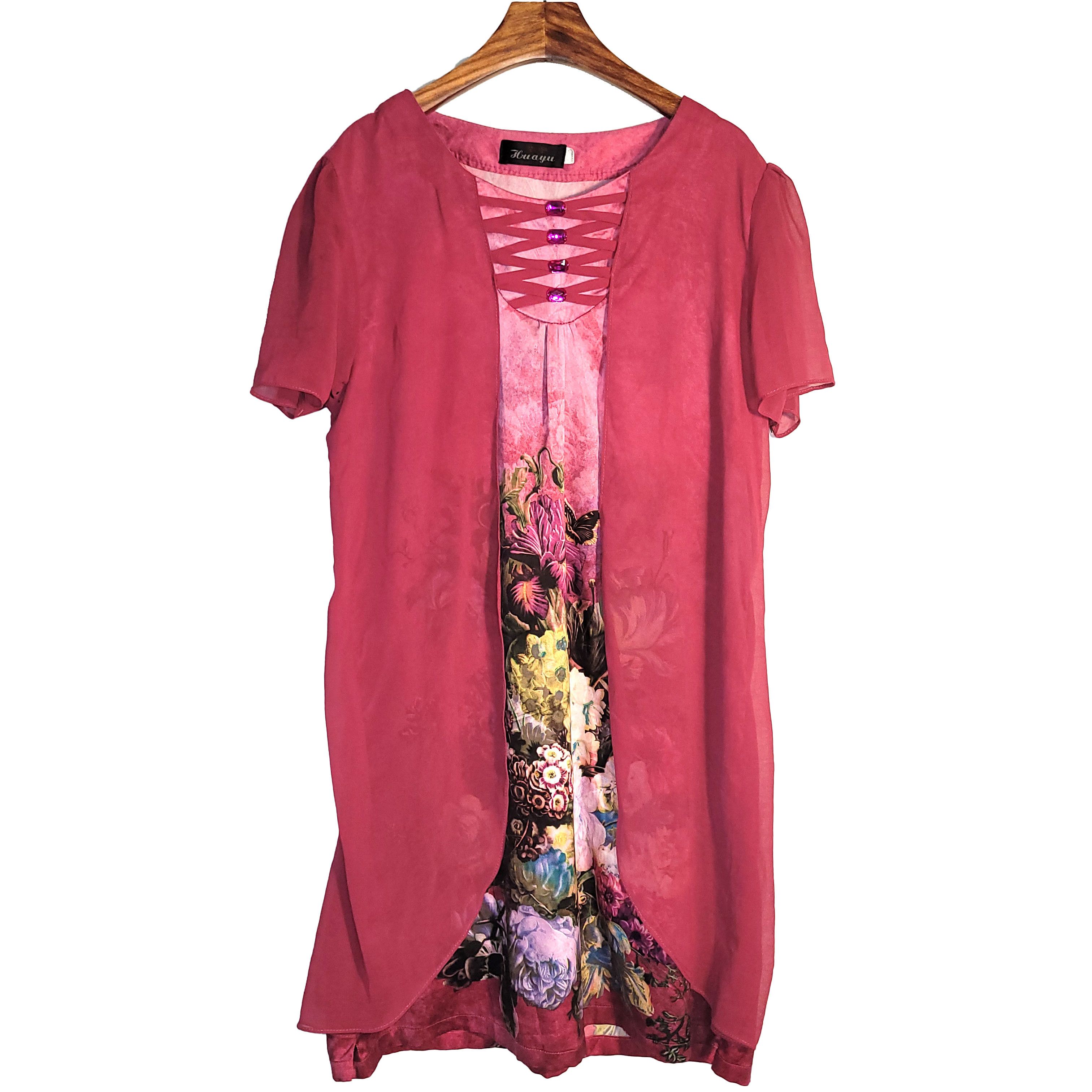 Other Women's Silk Faux Cape Satin Dress Short Sleeve SAC111 Size M / US 6-8 / IT 42-44 - 2 Thumbnail