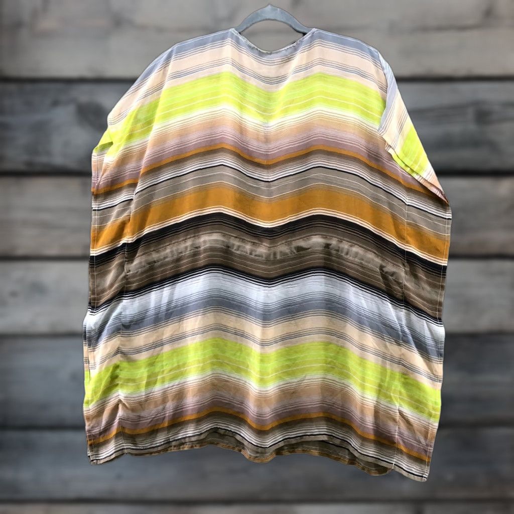 Vintage VINTAGE Echo Chiffon Poncho Kaftan Top Womens OS Yellow Striped Beachy Boho Tunic Size ONE SIZE - 1 Thumbnail