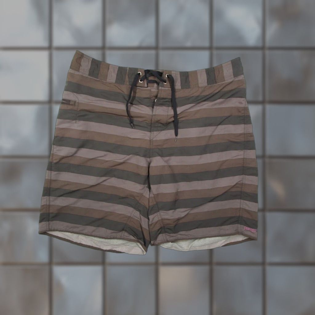 Patagonia Patagonia Mens Brown Striped Bottom Trunks 38 10" Surf Beach Swim Button Fly Drawstring Rear Pocket Nylon 100% Vintage? No Size US 38 / EU 54 - 1 Thumbnail