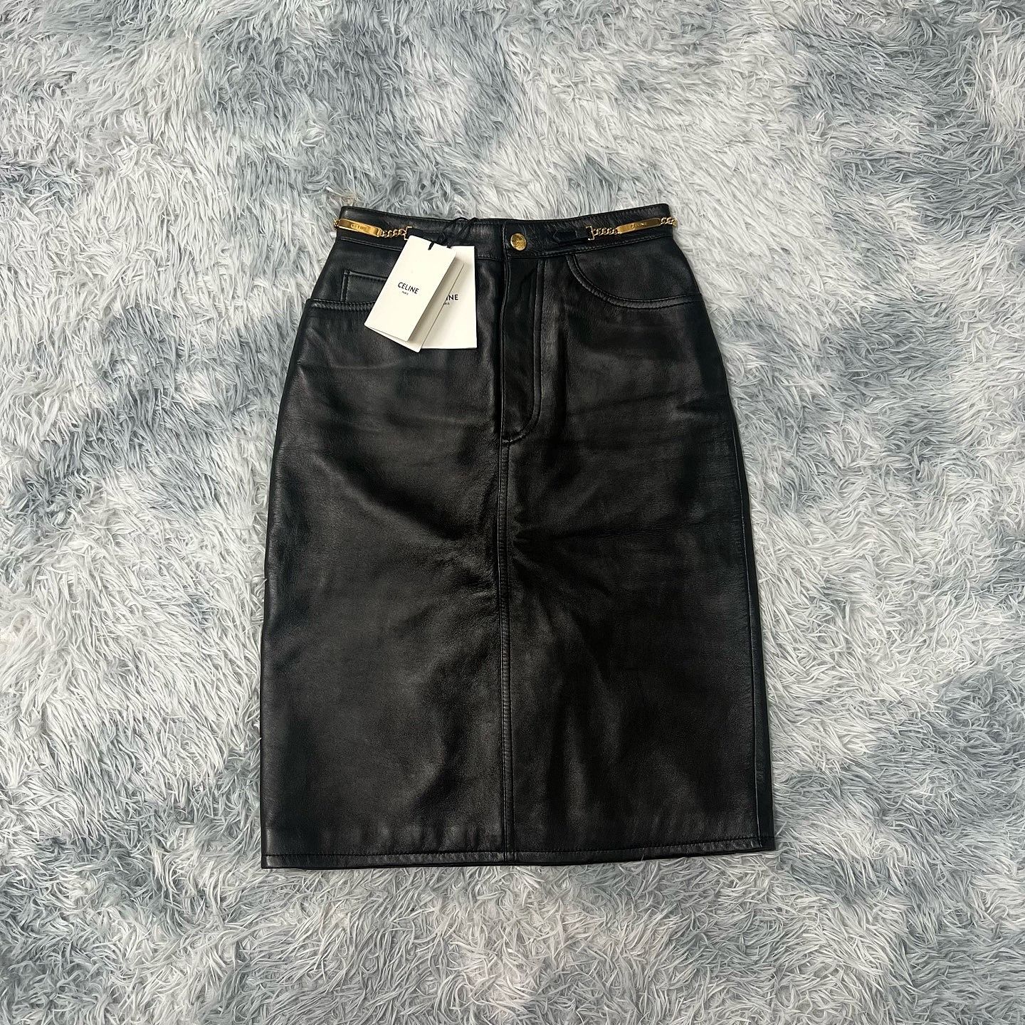 Celine CELINE Leather Chain Detail Midi Skirt Size 36 Size 26" / US 2 / IT 38 - 1 Thumbnail