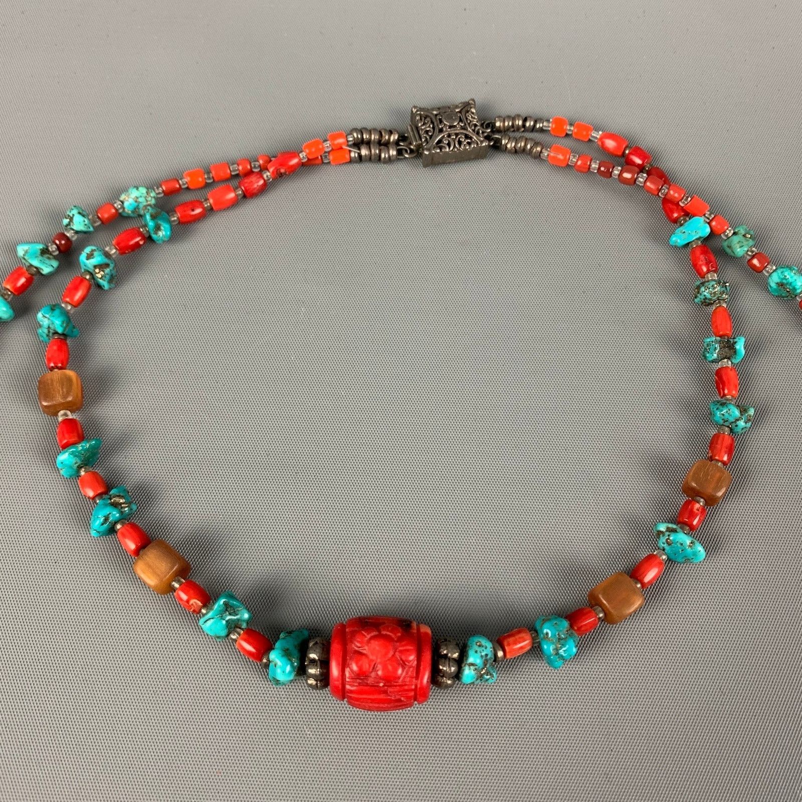 Vintage VINTAGE Coral Turquoise Sterling Silver Double Necklace Size ONE SIZE - 3 Thumbnail