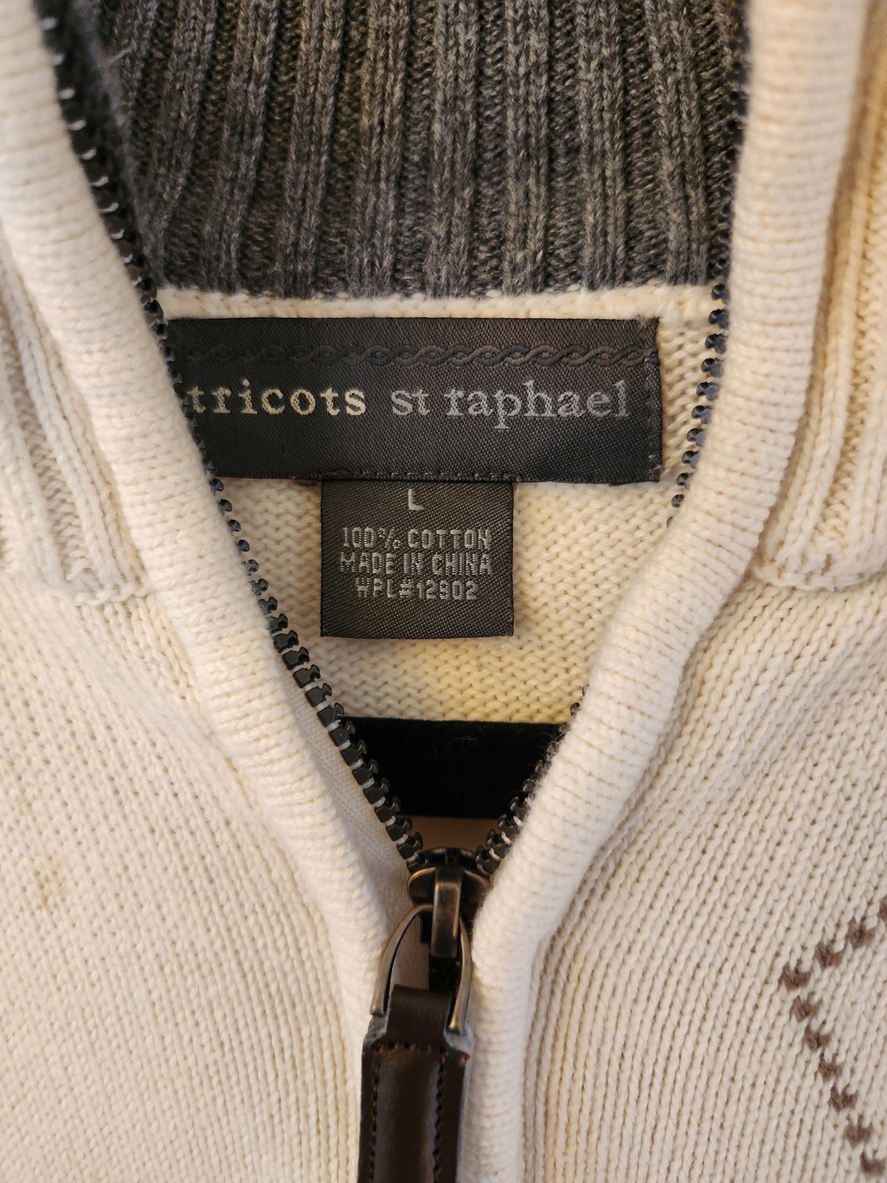 Tricots St. Raphael Men's 100% Cotton Argyle 1/4 Zip Pullover Sweater L. Size US L / EU 52-54 / 3 - 3 Thumbnail