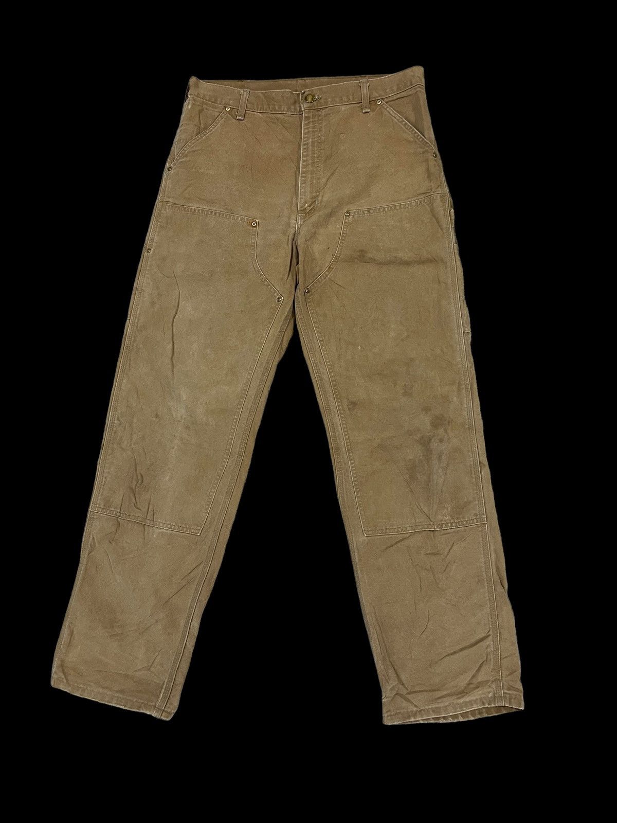 image of Vintage 1990S Carhartt Double Knee Duck Canvas Baggy Pants in Beige/Brown, Men's (Size 35)