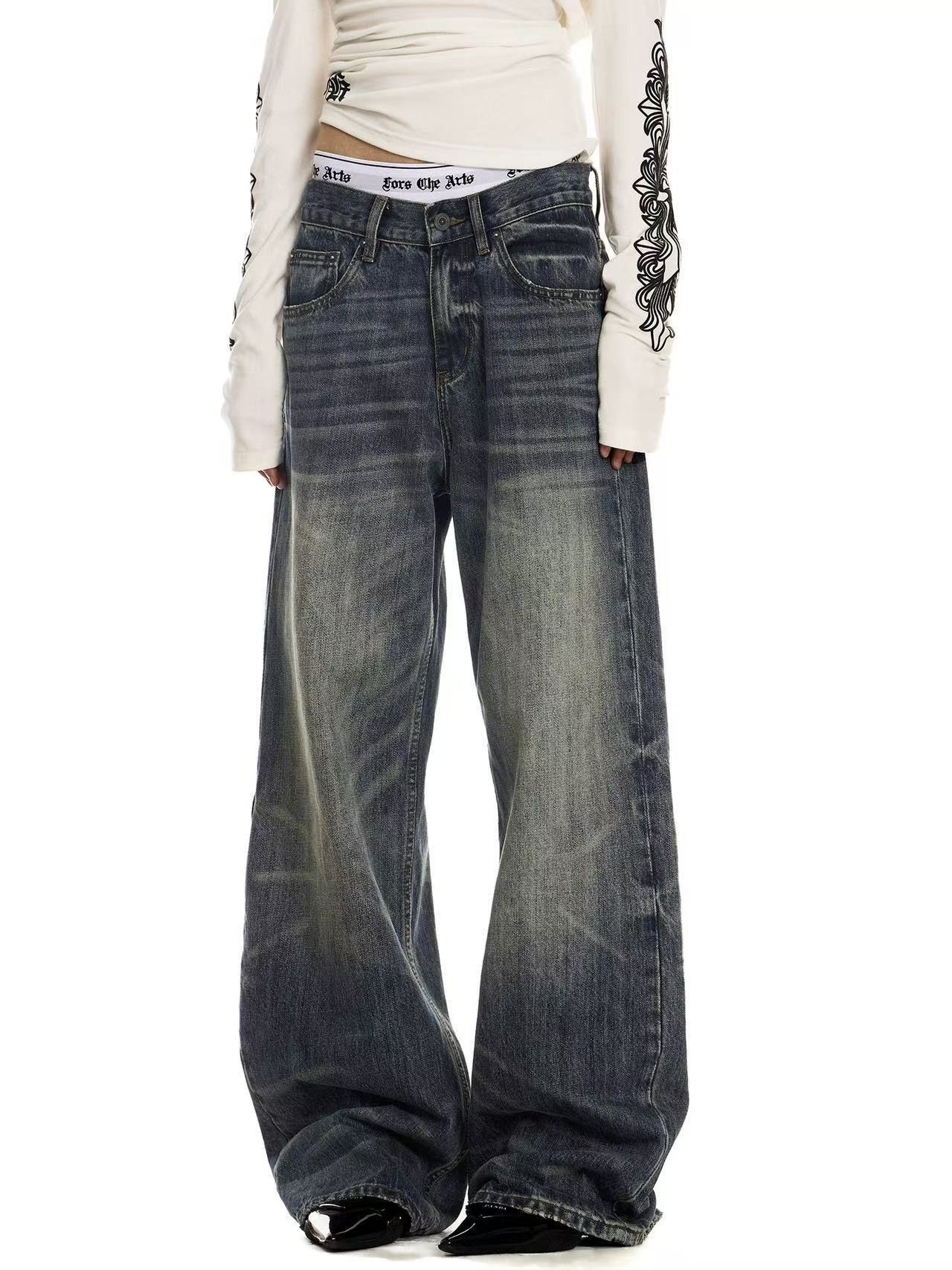 Japanese Brand American retro washed distressed straight leg jeans for men Size US 32 / EU 48 - 2 Thumbnail