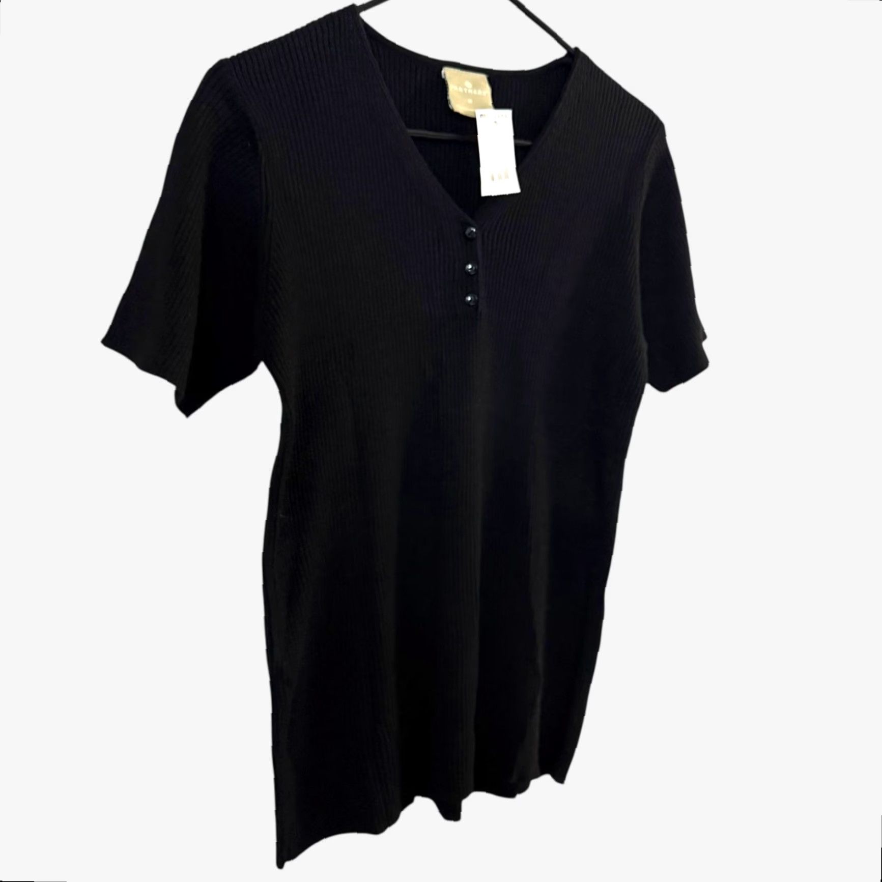 Vintage VINTAGE Mervyn's Partners Rib-Knit V-Neck Shirt Top Blouse Women M Black 55% Ramie 45% Cotton All-Season City Classic Vintage Brand Shirts Womens Size M / US 6-8 / IT 42-44 - 3 Thumbnail