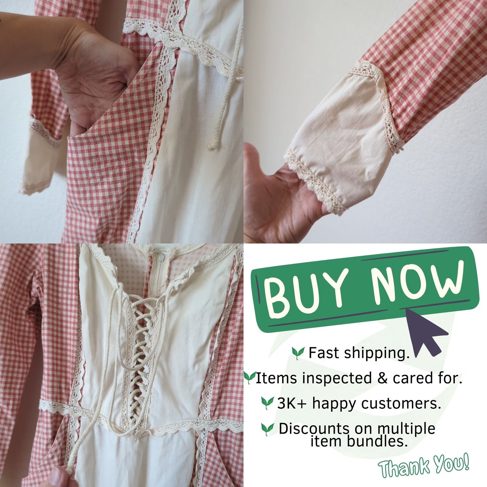 Vintage VINTAGE Gunne Sax Dress Womens S Long Pink Checkered Corset Prairie 70s Cottagecore Maxi Size S / US 4 / IT 40 - 8 Thumbnail