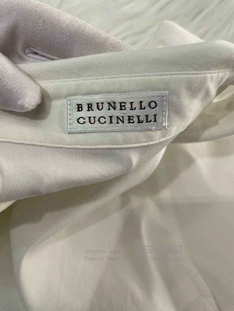 Brunello Cucinelli Brunello Cucinelli White Cotton Slim Fit Long Sleeve Shirt Size XL / US 12-14 / IT 48-50 - 3 Thumbnail