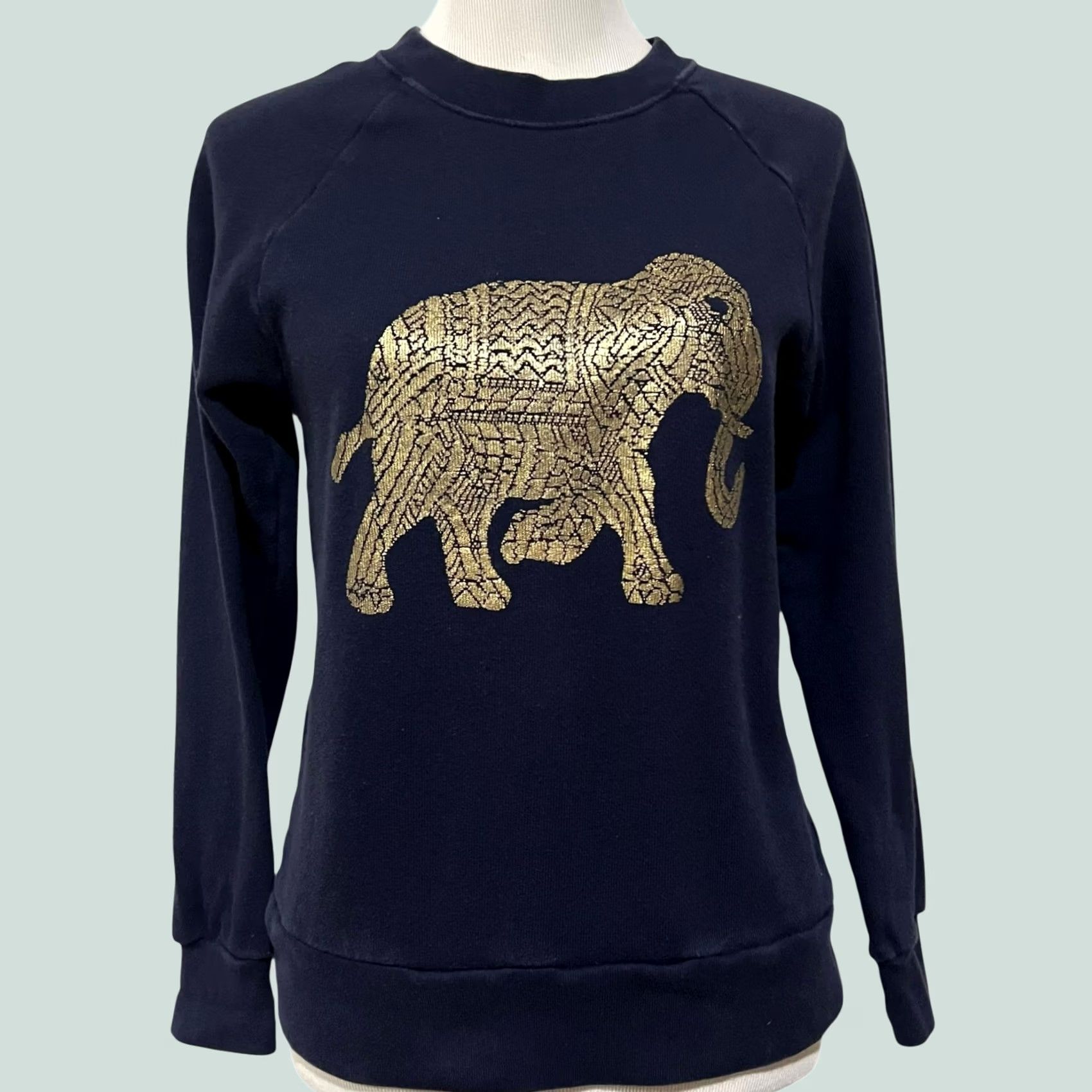 J.Crew J.Crew Navy Sweatshirt Gold Elephant Graphic Knit Top Womens Sz S Size S / US 4 / IT 40 - 1 Thumbnail