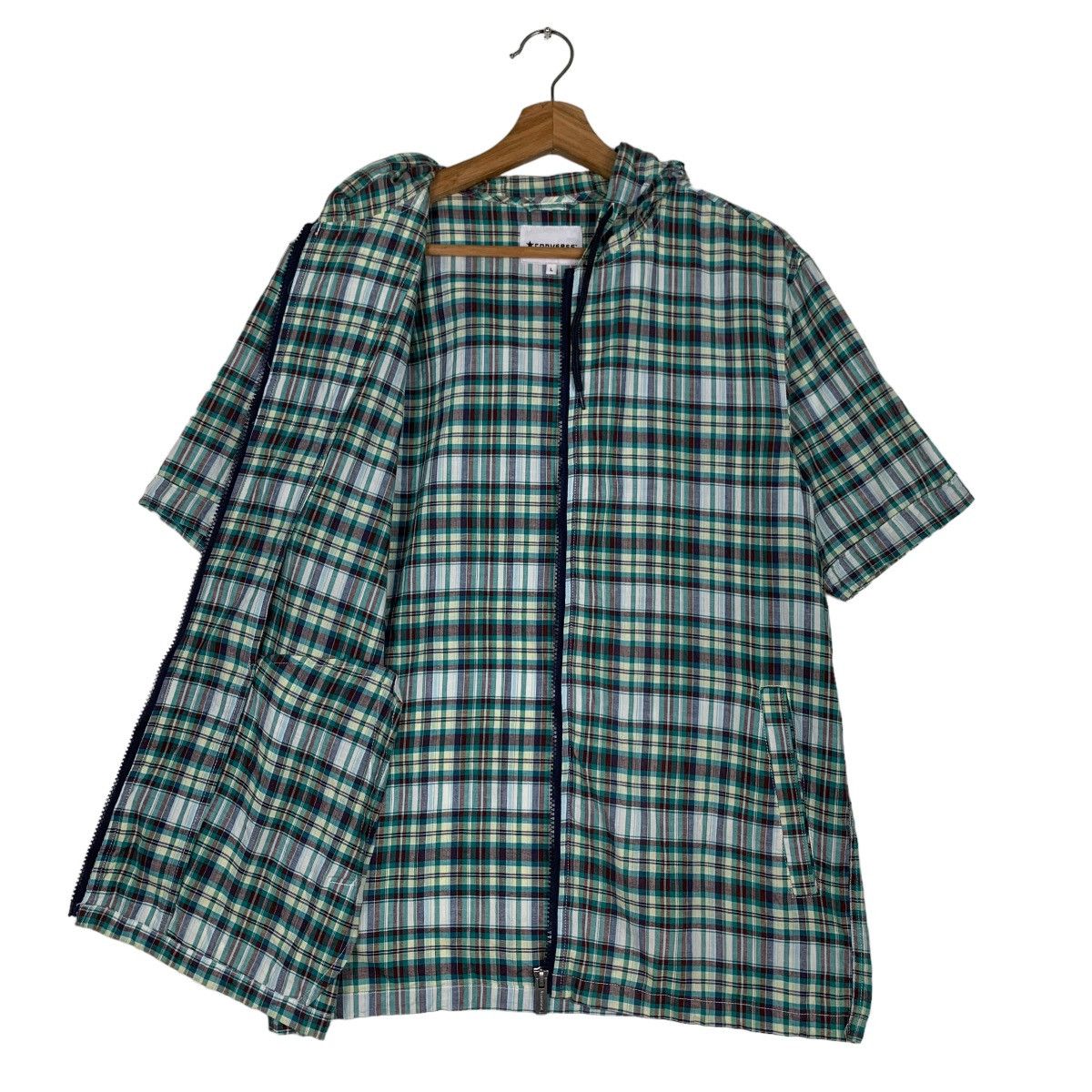 Converse CONVERSE GREEN CHECKED SHORT SLEEVE HOODIES JACKET #0196-C10 Size US L / EU 52-54 / 3 - 11 Thumbnail