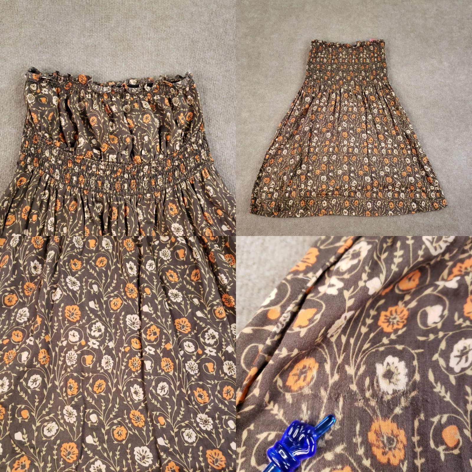 Free People VINTAGE Free People Dress Women Size 6 Brown Orange Floral Boho Strapless Hippie Casual Size M / US 6-8 / IT 42-44 - 8 Thumbnail