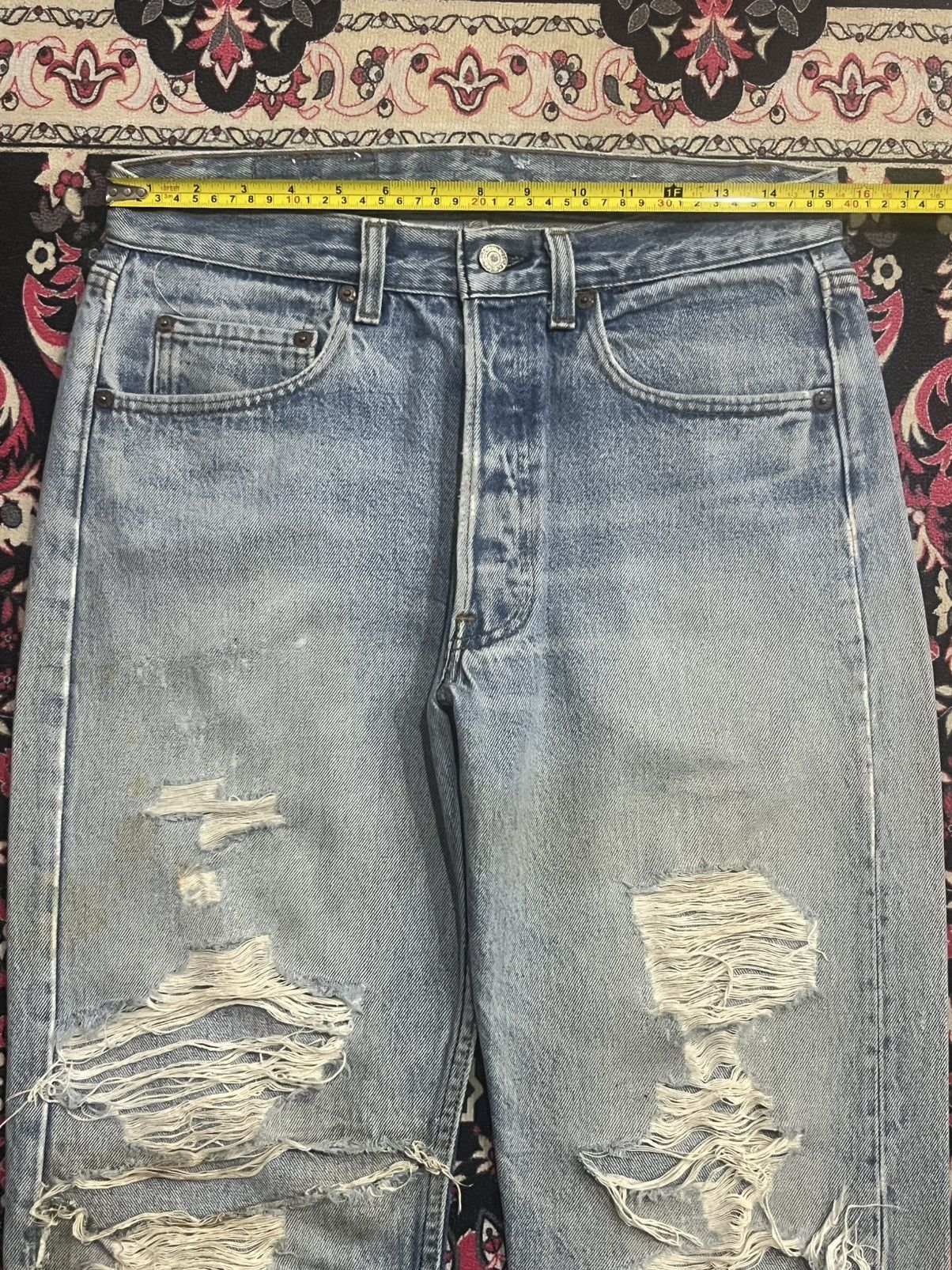 Levi's ⚡️Vintage⚡️80s Levi’s 501 Destroy Buttonfly Blue Washed Jeans Size US 30 / EU 46 - 20 Thumbnail
