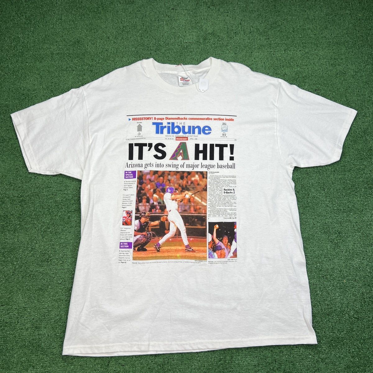 image of Hanes x Mlb Vintage 1998 Arizona Diamondbacks Newspaper Cover T-Shirt in White, Men's (Size XL)