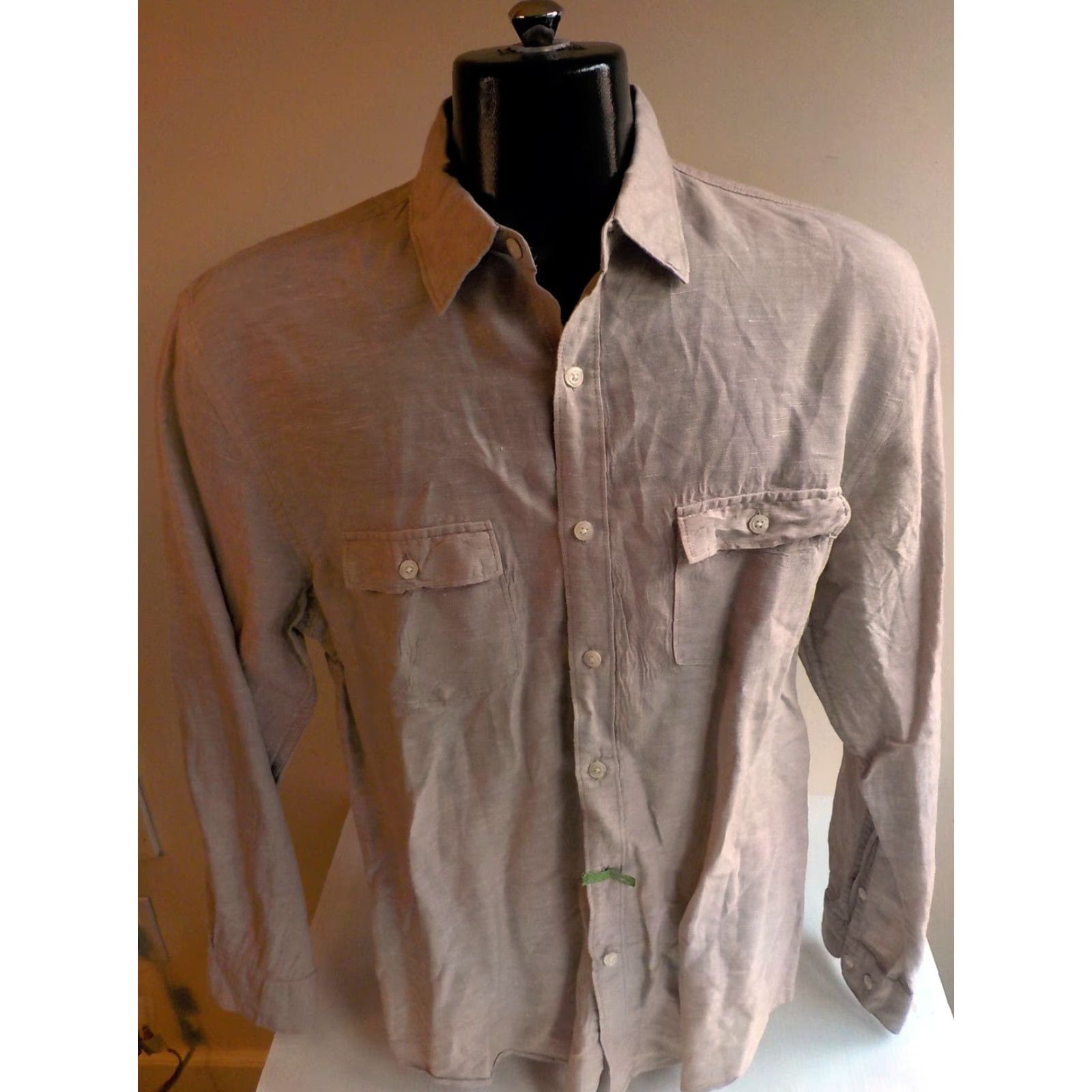 Perry Ellis PERRY ELLIS LS Button Front Chest Pockets Shirt Beige Linen Blend SZ LARGE Mens Size US L / EU 52-54 / 3 - 2 Thumbnail