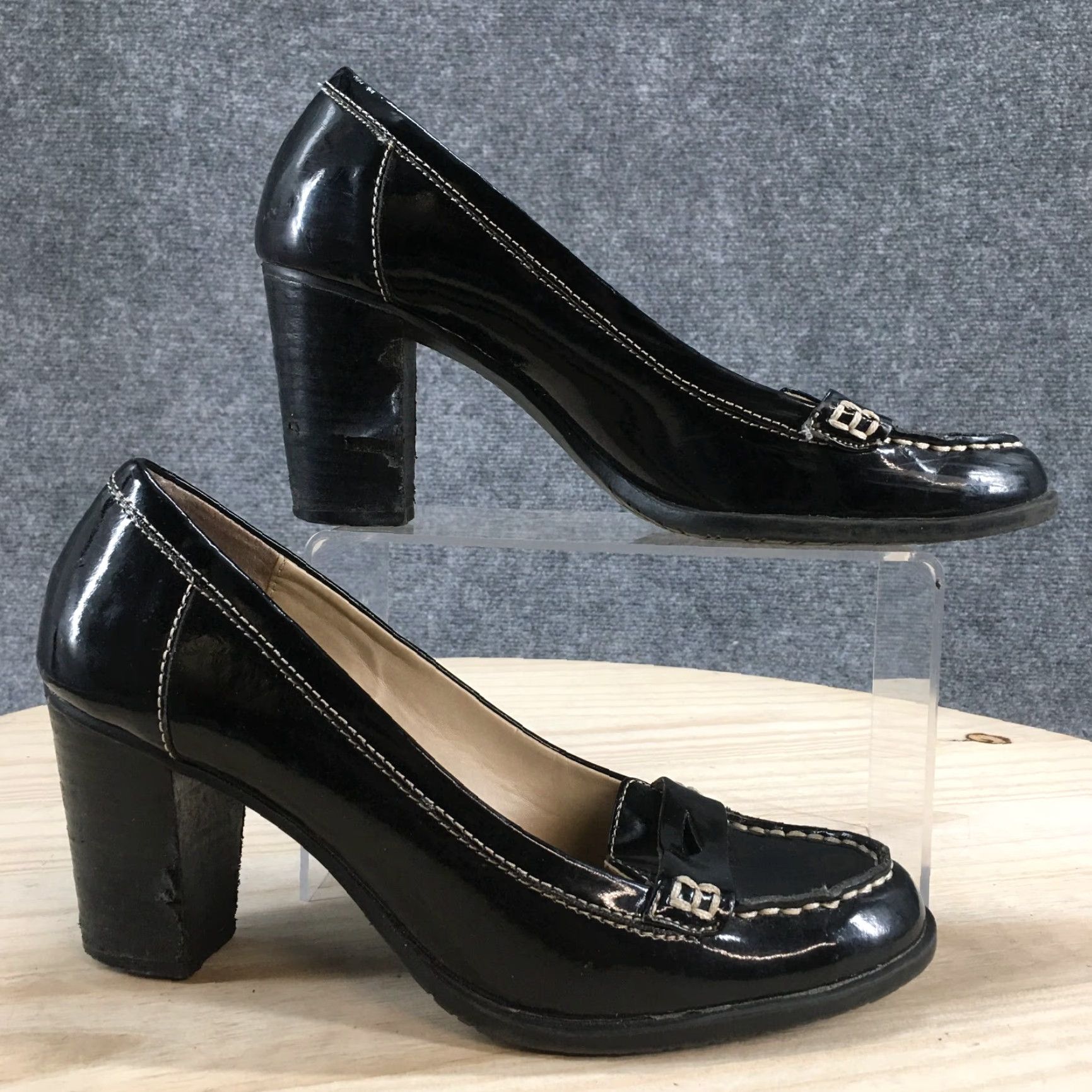 Vintage Bandolino Shoes Womens 7.5 M Dress Pump High Heels Slip On Black Faux Leather - Pump, Bandolino, Shoes, Womens, 7.5 M, Black, Faux Leather, High Heel Size M / US 6-8 / IT 42-44 - 2 Thumbnail