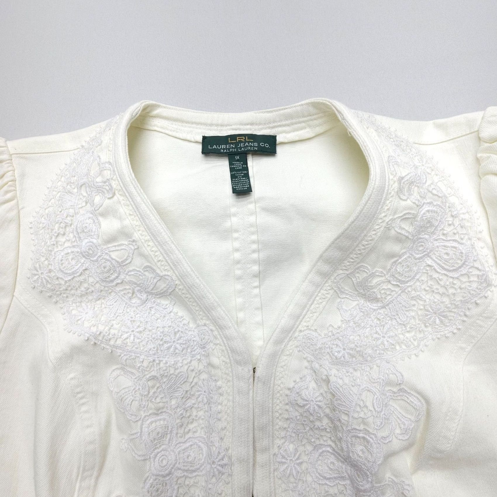Ralph Lauren Lauren Ralph Lauren White Denim Eyelet Jacket 1X Floral Embroidered Jacket Woman Bohemian Size XL / US 12-14 / IT 48-50 - 2 Thumbnail