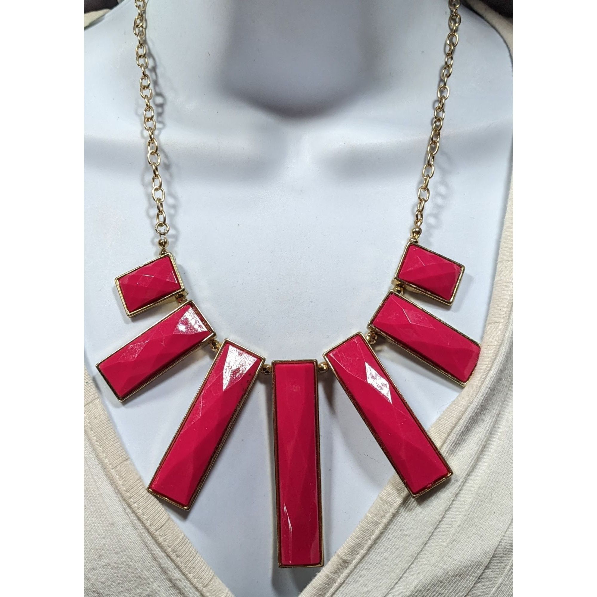 Other 80s Glam Pink And Gold Tone Graduated Pillar Necklace Size ONE SIZE - 4 Thumbnail