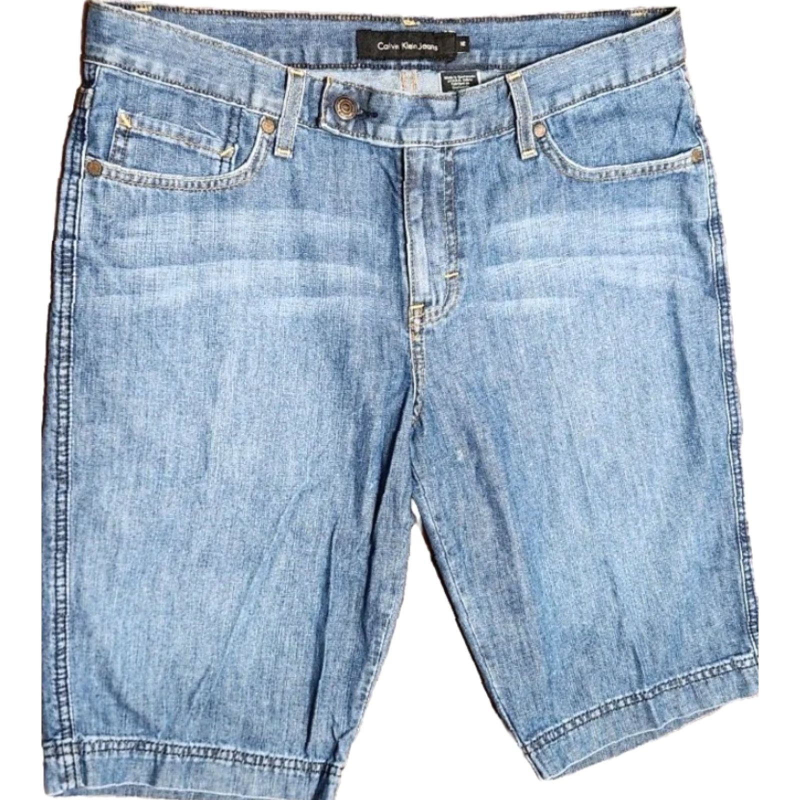 Calvin Klein VINTAGE Calvin Klein Blue Jean Shorts Women 12 (34x12) Denim Mid Rise 5-Pocket Laundry Wash Blue Womens Jeans Shorts Size 34" / US 12 / IT 48 - 3 Thumbnail