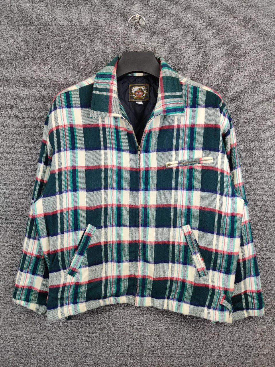 Vintage Big Bean Green Plaid Wool Zipper Jacket