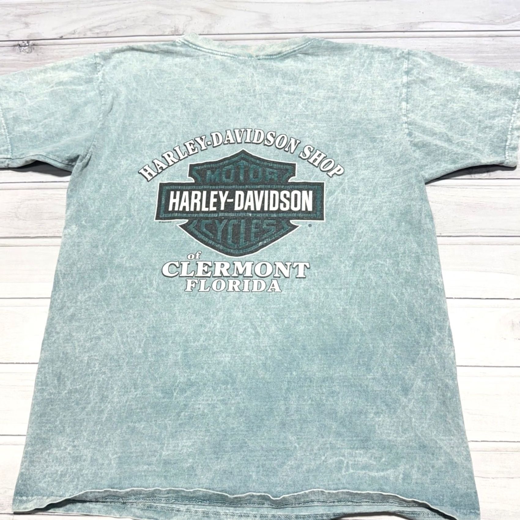 Harley Davidson Harley-Davidson T-Shirt Mens Large Blue Acid Wash Clermont Florida Vintage 2003 Size US L / EU 52-54 / 3 - 4 Thumbnail