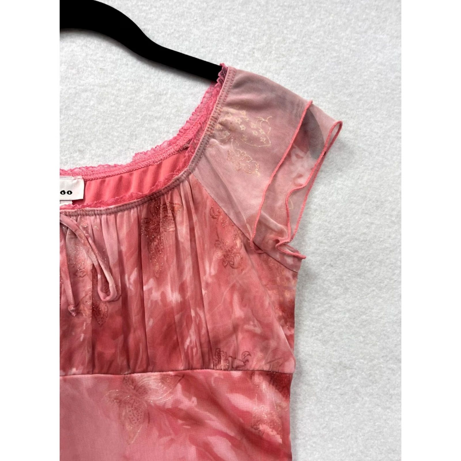 Pinko Women’s Pink Dress with Ruffles Cap Sleeves Scoop Neck Knee Length Large Taboo Printed Tie-Dye Floral 6091 Womens Size L / US 10 / IT 46 - 6 Thumbnail