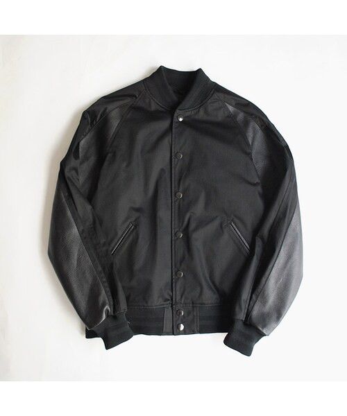 Image of N Hoolywood Black Varsity Jacket With Leather Trim, Men's (Size Small)