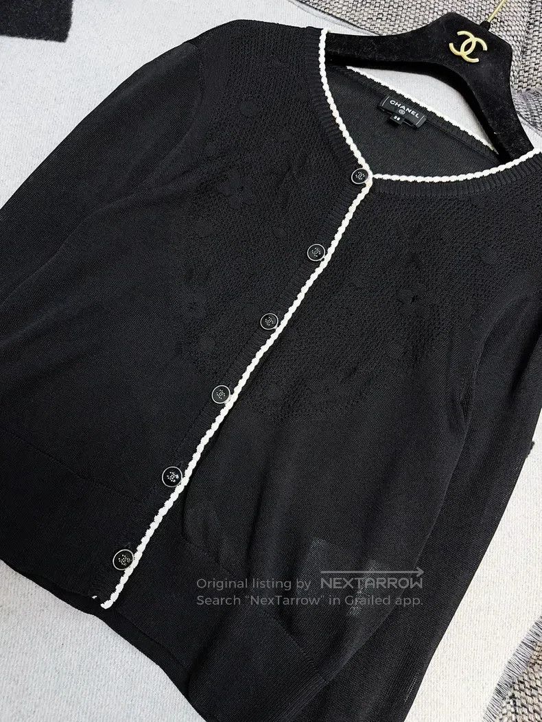 Chanel Chanel 24B black and white lace knitted cardigan coat Size XS / US 0-2 / IT 36-38 - 7 Thumbnail