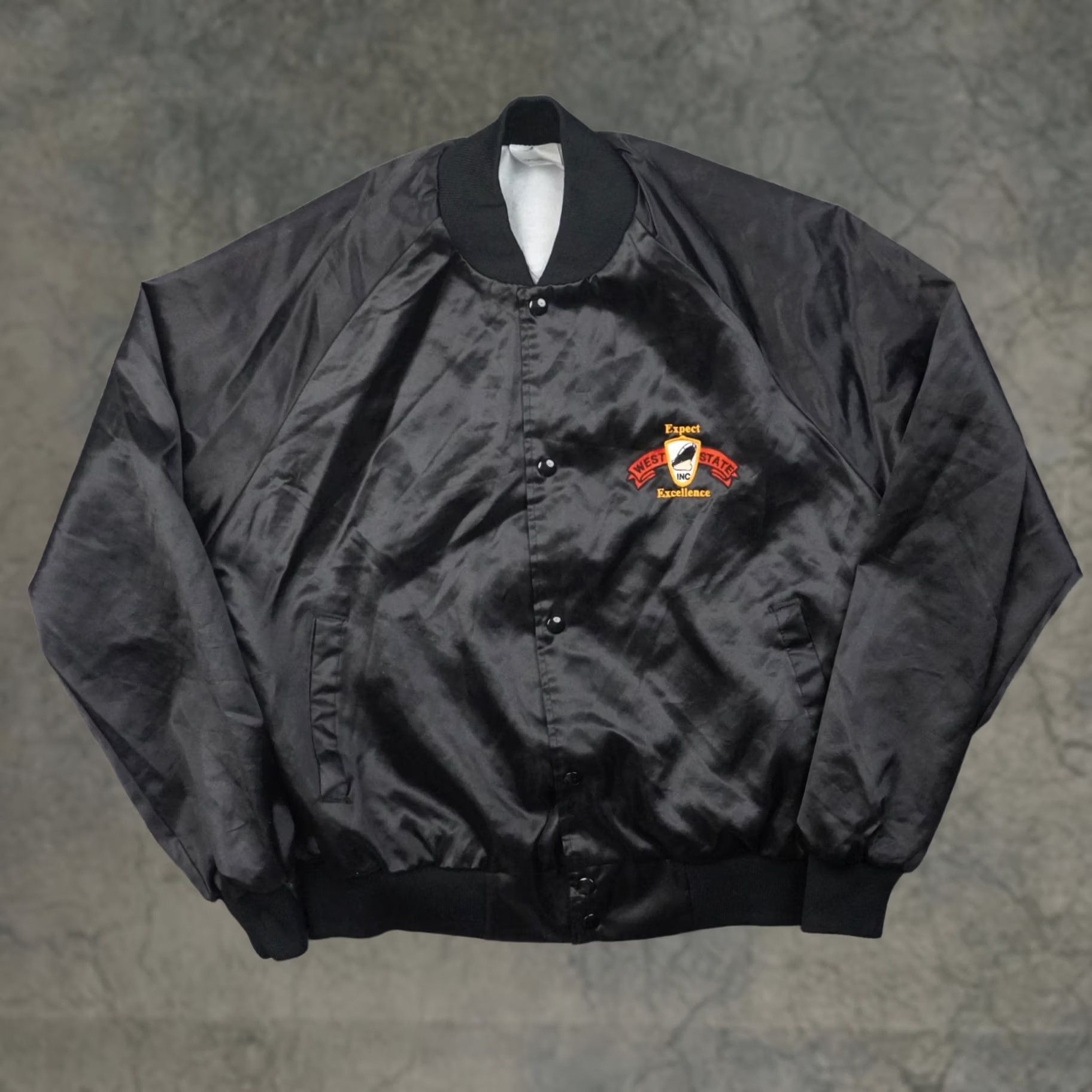 Vintage VINTAGE West State Excellence Mens Large Black Long Sleeve Satin Bomber Jacket Size US L / EU 52-54 / 3 - 1 Thumbnail