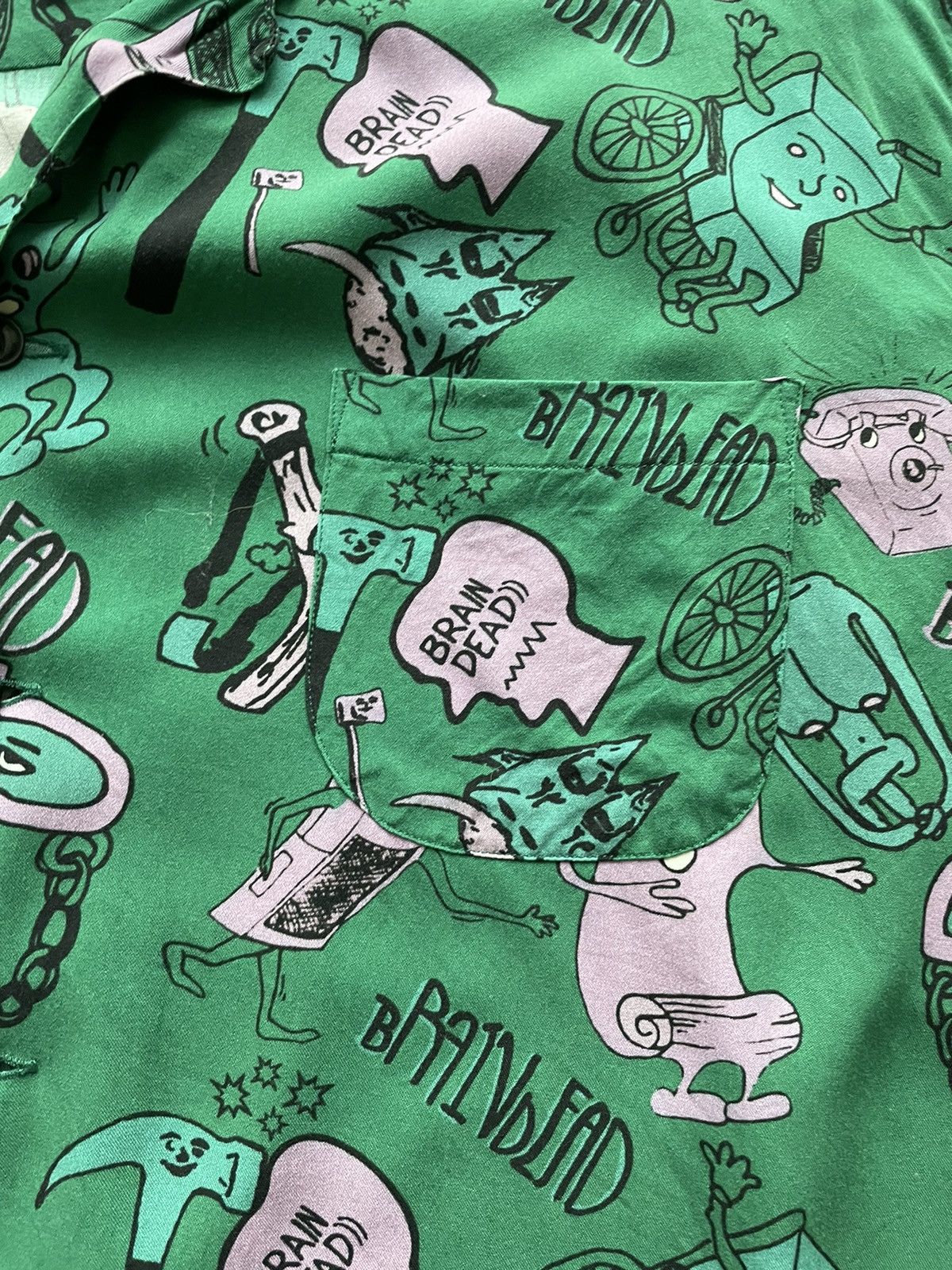 Brain Dead Brain Dead Green Caricatures Viscose Hawaiian Shirt Size US L / EU 52-54 / 3 - 3 Thumbnail
