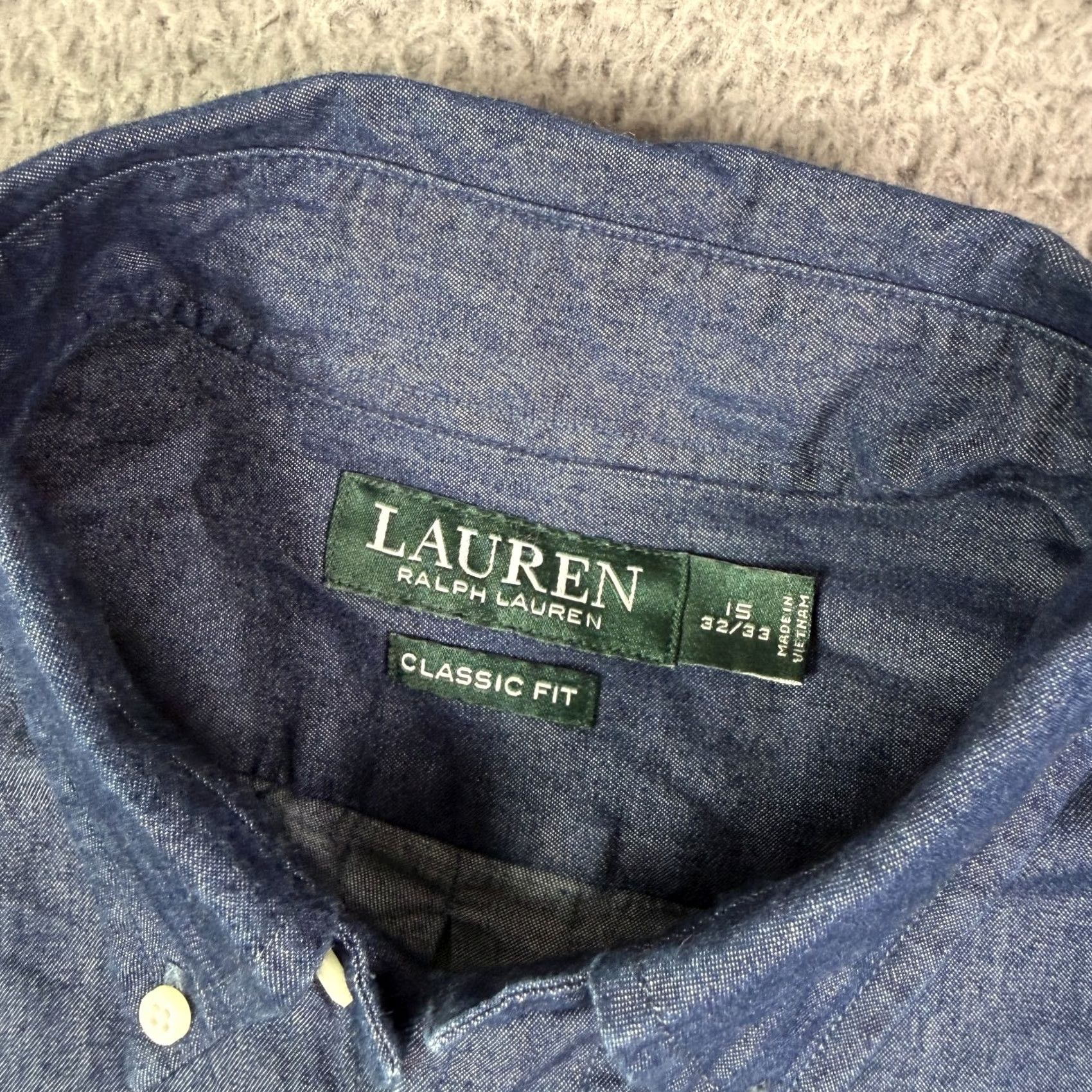 Ralph Lauren VINTAGE Lauren Ralph Lauren Shirt Mens 15 32/33 Blue Chambray Classic Pony Denim Button-Up Front-Button Collared Long Sleeve Casual Size US L / EU 52-54 / 3 - 3 Thumbnail