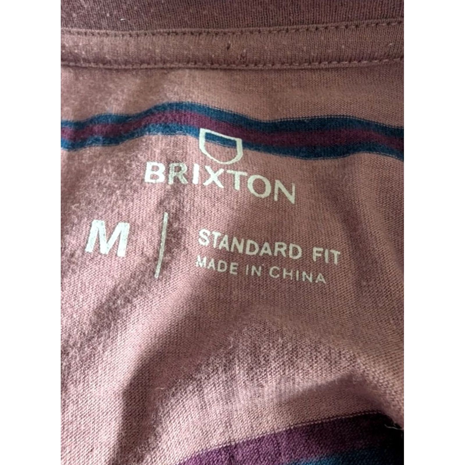 Brixton Brixton Striped T-Shirt Mauve Purple Short Sleeve Logo Tee Mens M Size US M / EU 48-50 / 2 - 7 Thumbnail