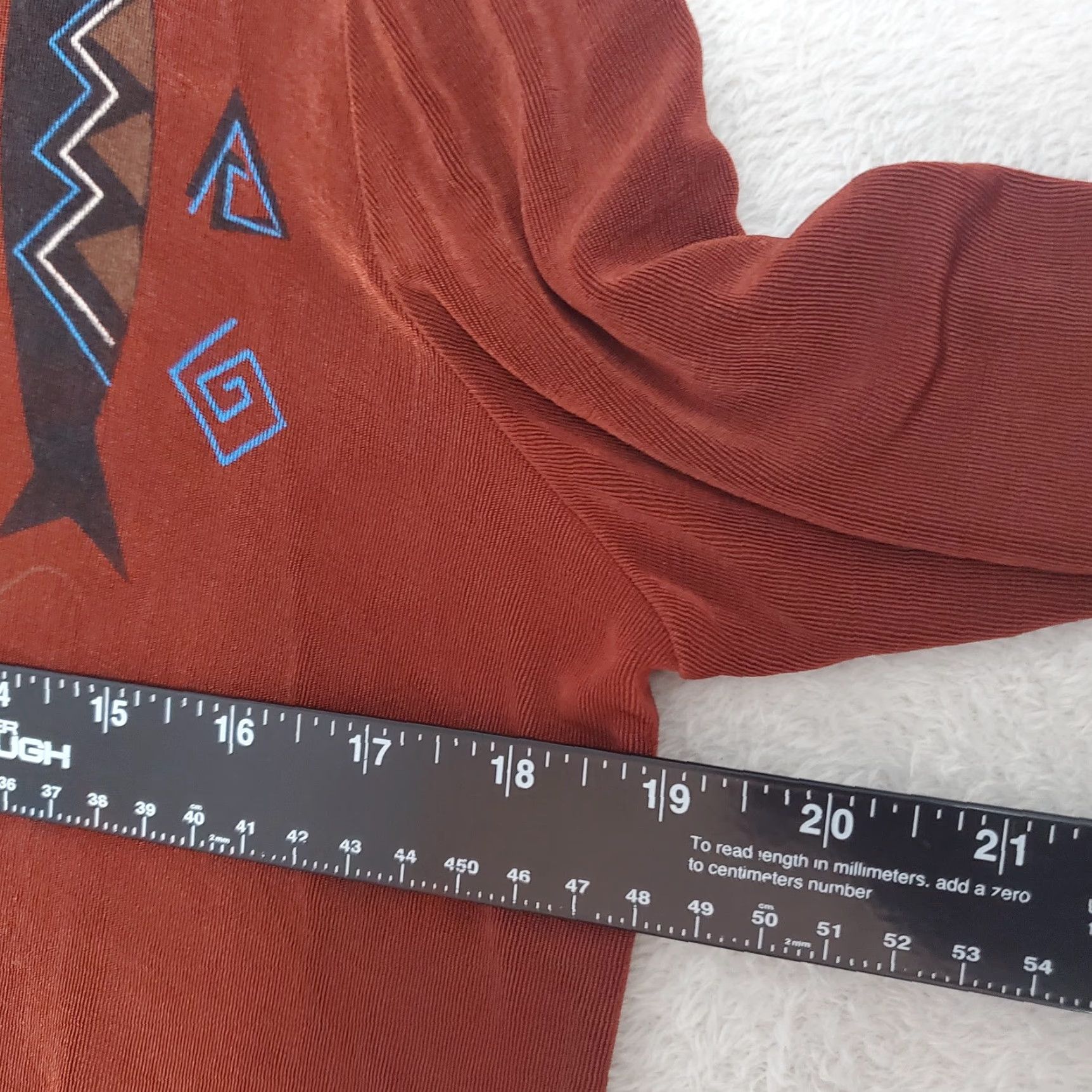 Vintage Laurel Burch Top Women M Rust Southwestern Design Long Sleeve Stretch Artsy Read Shirt Blouse Casual Fall Spring Size M / US 6-8 / IT 42-44 - 6 Thumbnail
