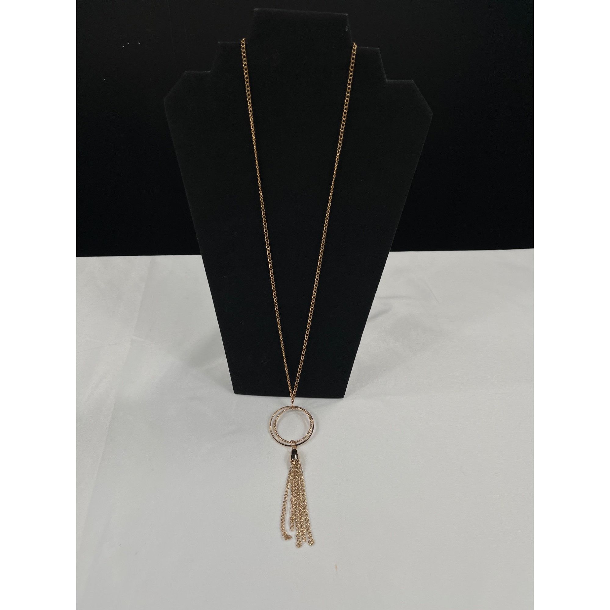 Designer Gold Tone Tassel Pendant Necklace SKU 7849 With Double Circl Size ONE SIZE - 2 Thumbnail
