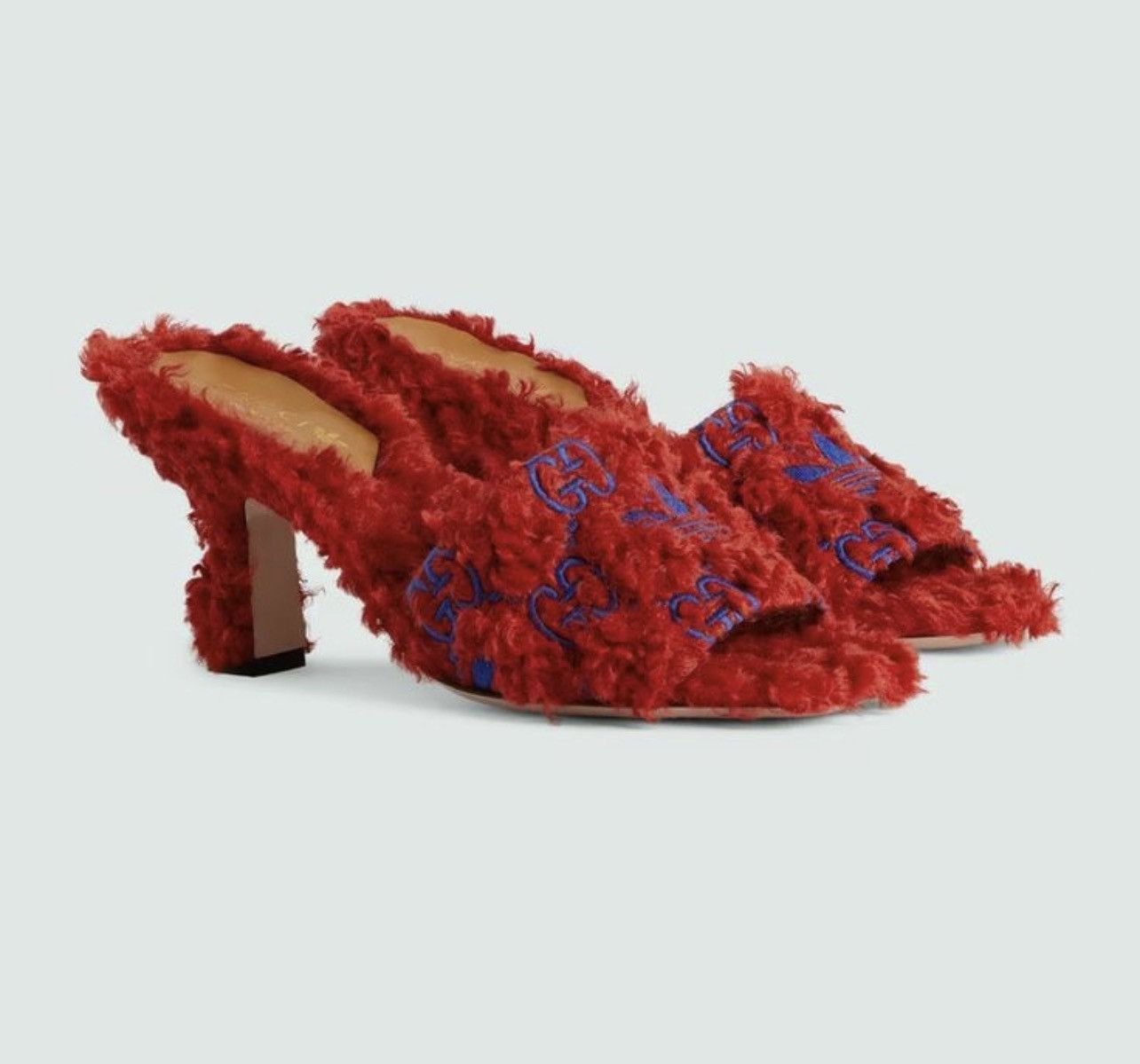 image of X Adidas Heel Shoesed Logo Slide Shearling Sandals In Red, Women's (Size 7)