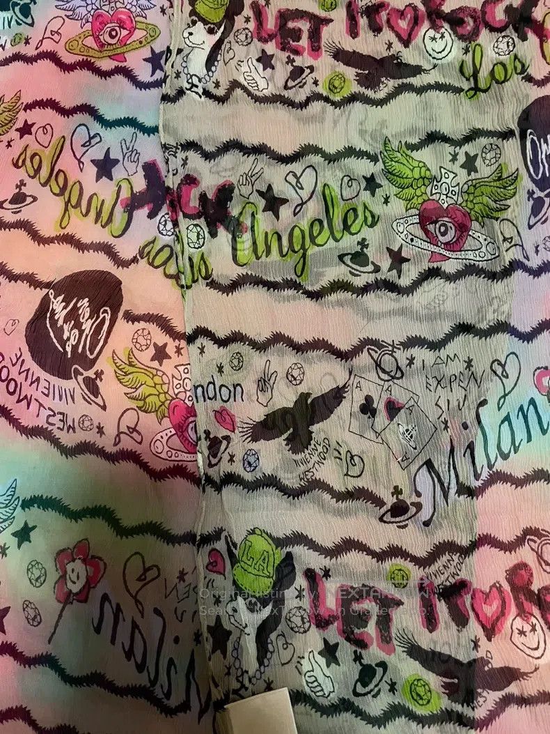 Vivienne Westwood Vivienne Westwood Colorful silk graffiti scarf long scarf, Size ONE SIZE - 5 Thumbnail