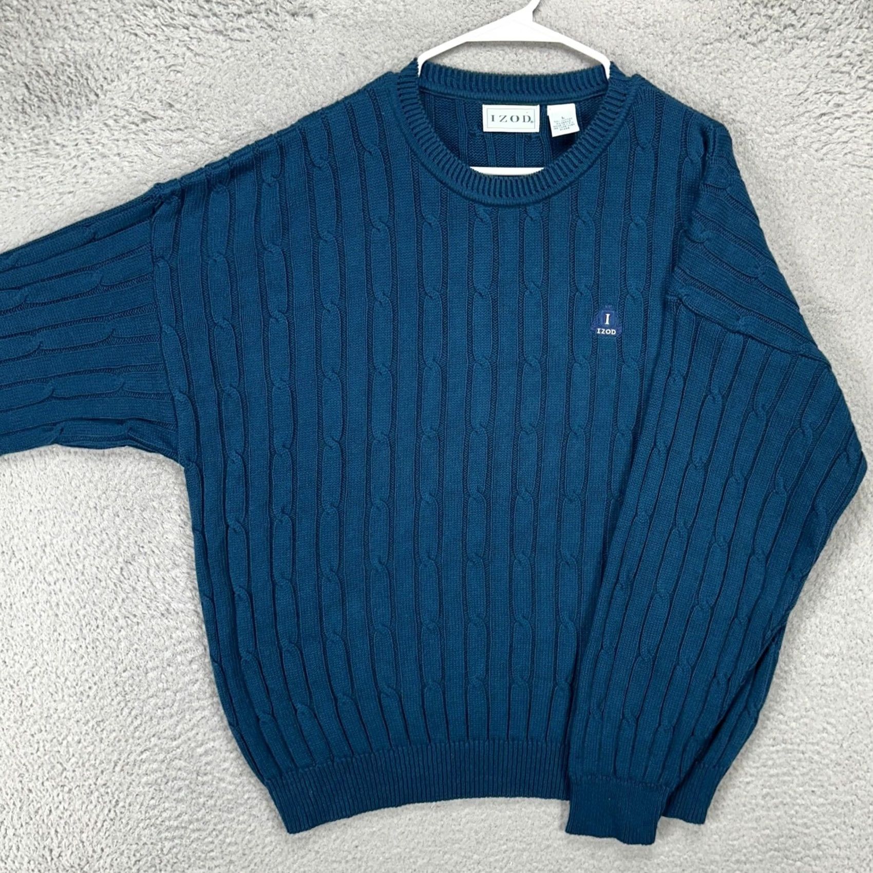 Izod VINTAGE Izod Sweater Crewneck Mens Large Blue Cable Knit Long Sleeve Made In USA Size US L / EU 52-54 / 3 - 2 Thumbnail