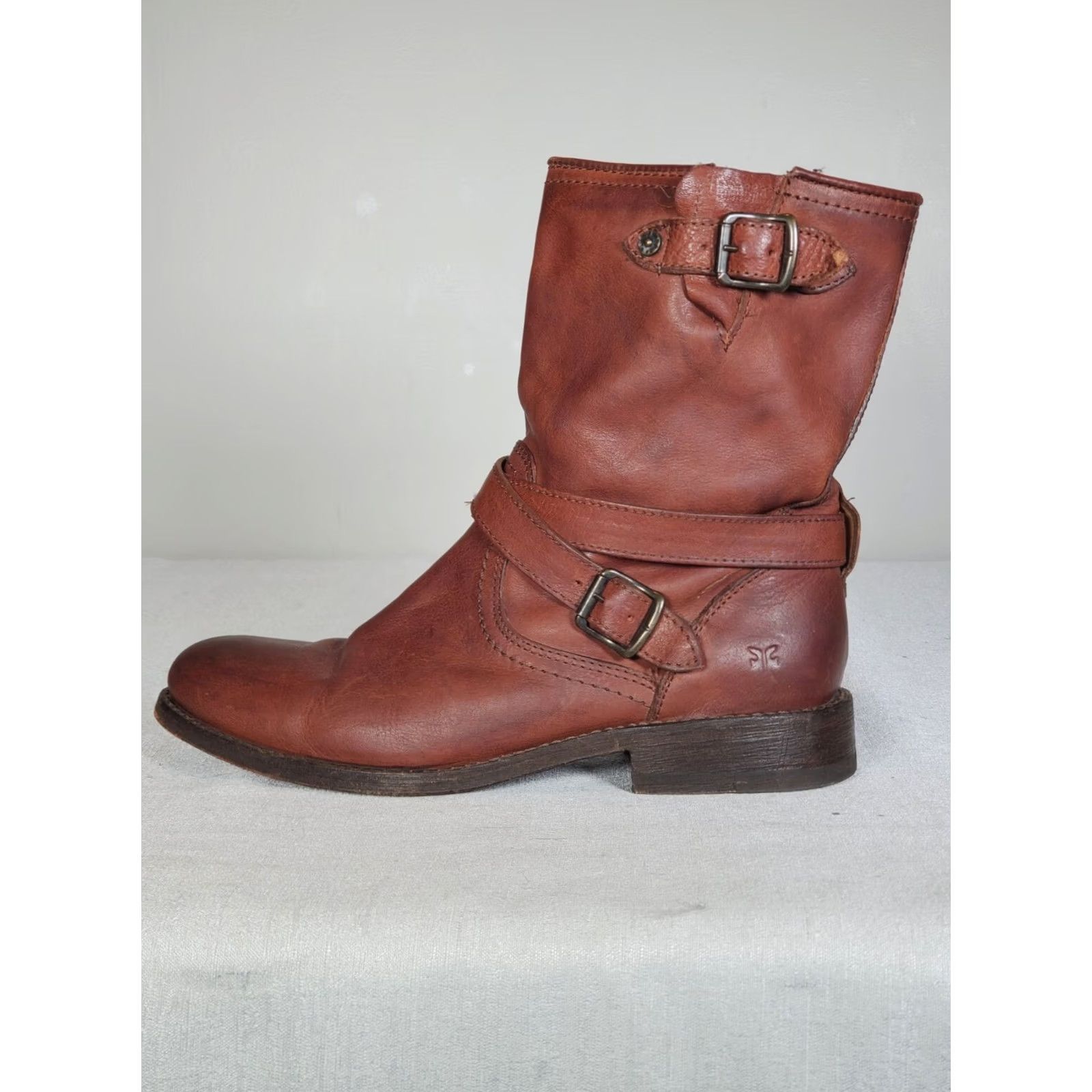 Frye FRYE Jayden Cross Engineer Boots Mahogany Leather Pull On Ankle Women's US 7 B Boots Womens Size US 7 / IT 37 - 5 Thumbnail