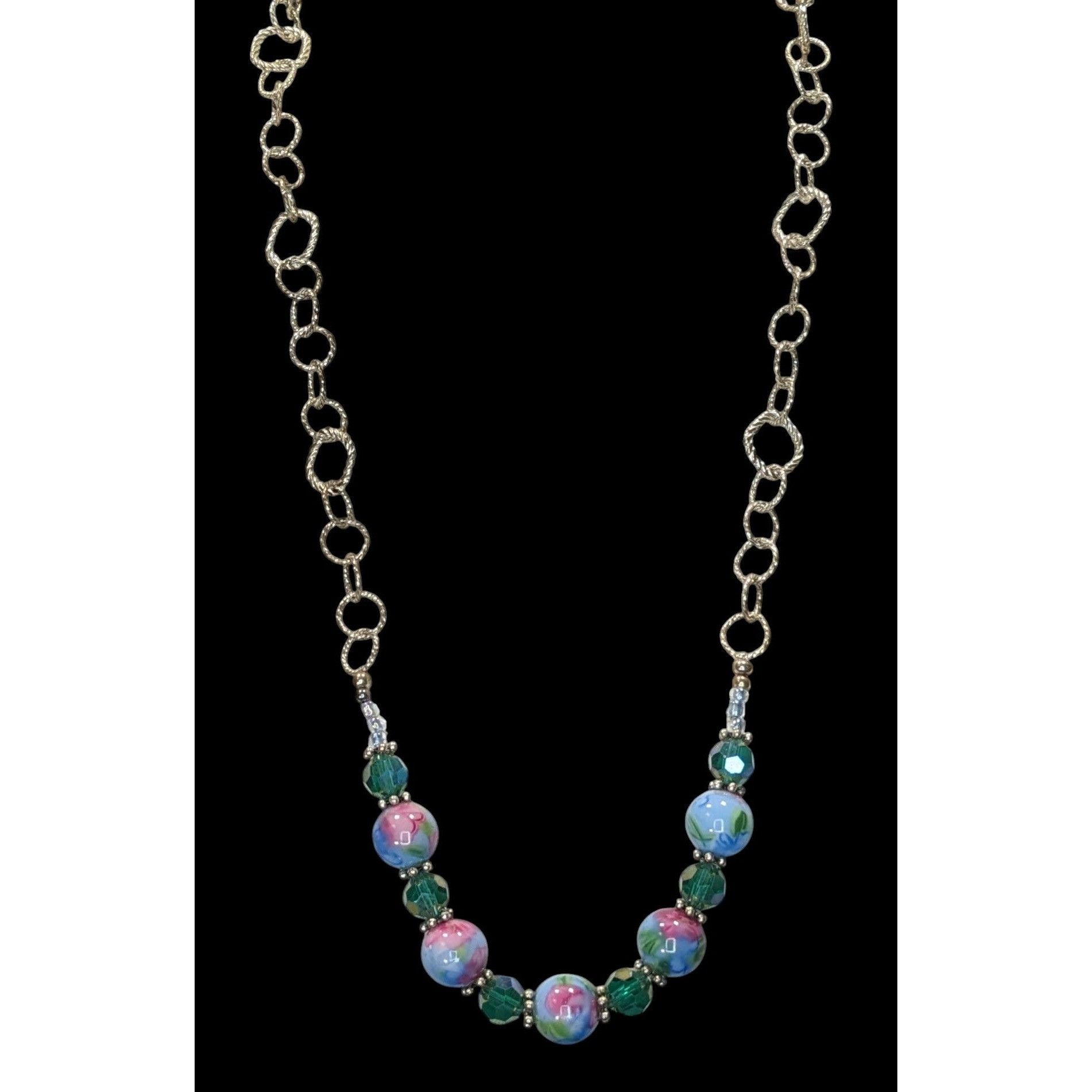 Other Handmade Cottagecore Blue & Pink Floral Glass Beaded Neckla Size ONE SIZE - 1 Thumbnail