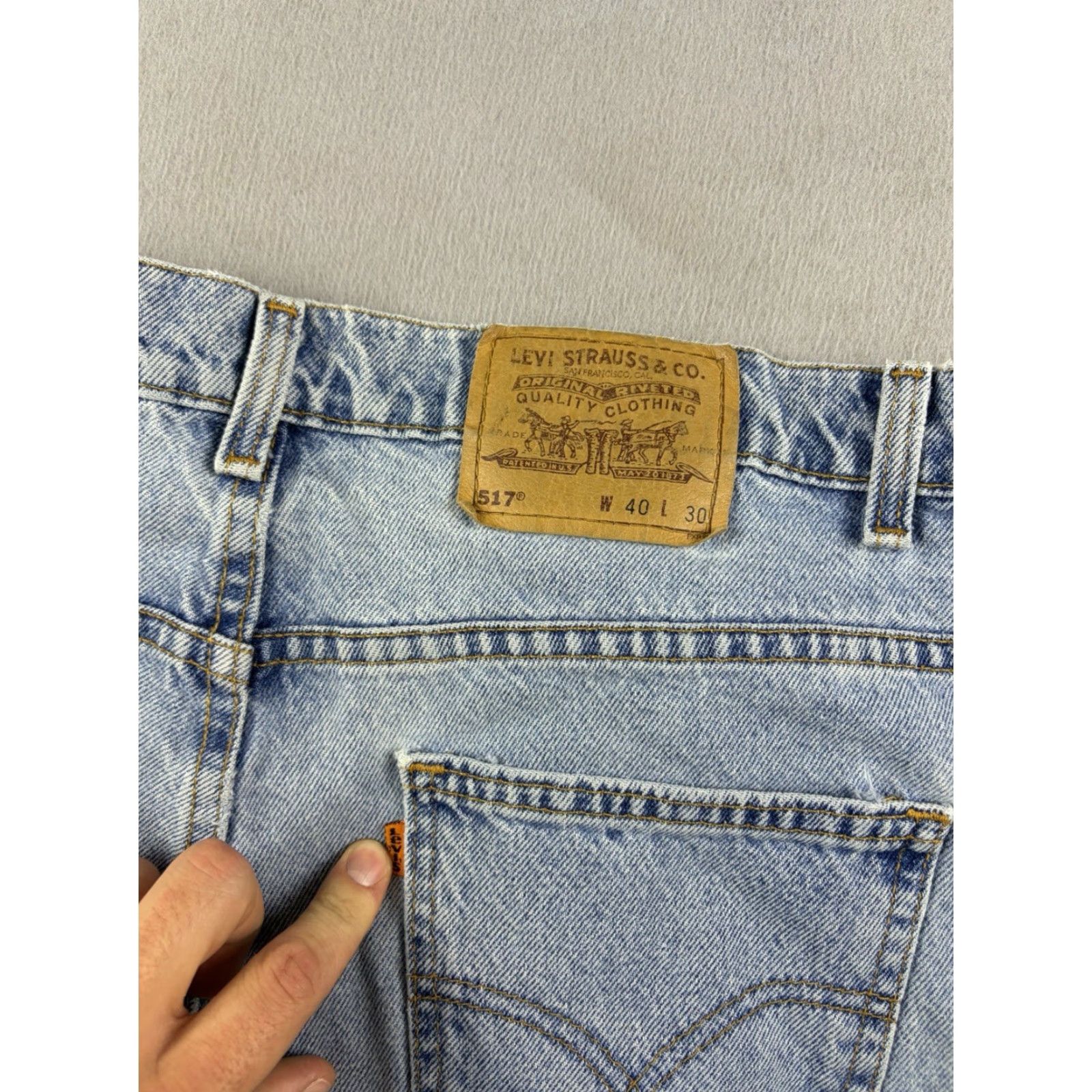 Levi's VINTAGE Levi’s 517 Orange Tab Jeans Bootcut Denim 90s Men 40x30 Blue Jeans 38x28 Inseam 28 Pockets Blue Denim Mens Jeans Size US 40 / EU 56 - 5 Thumbnail