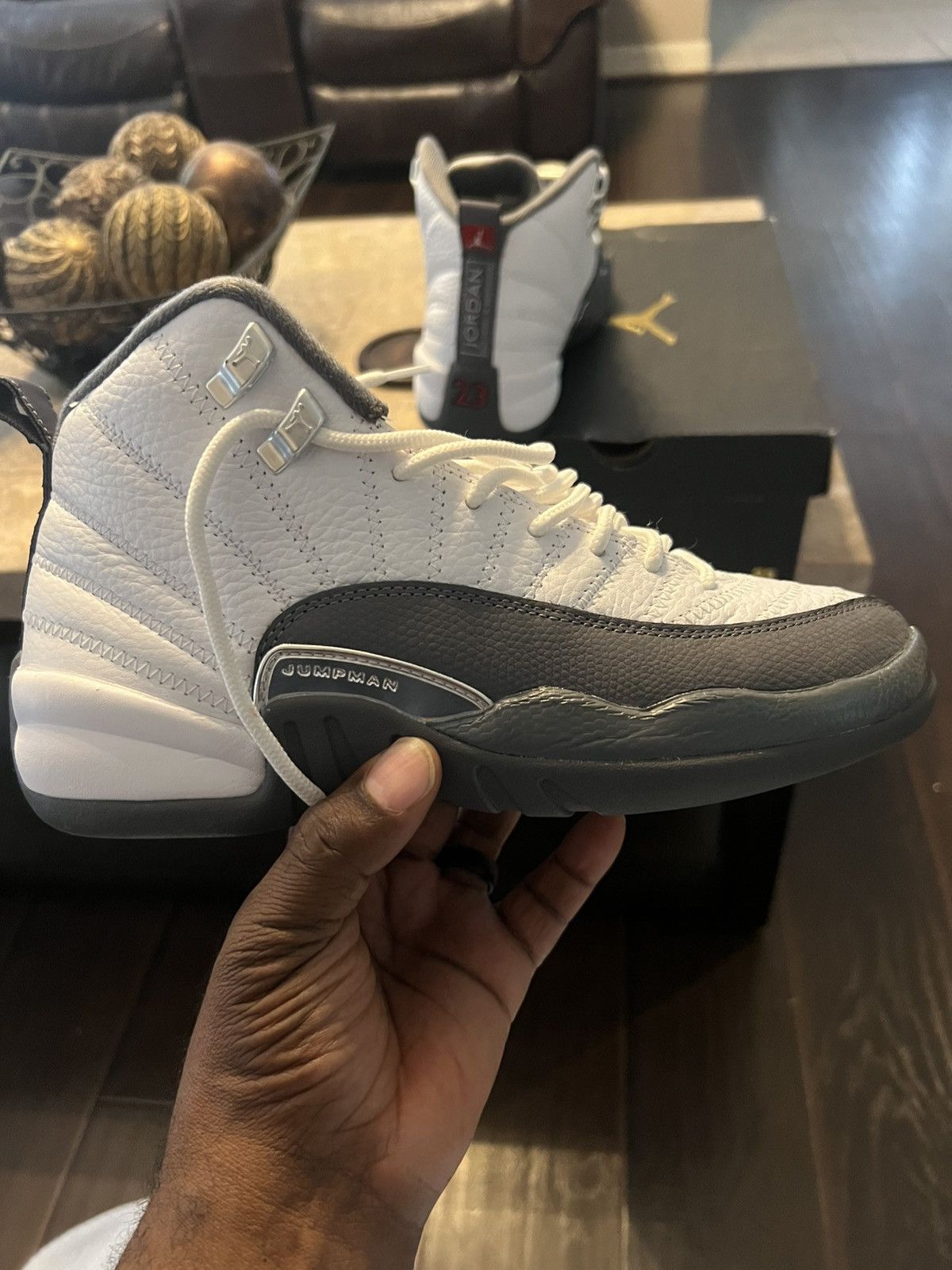 Jordan Brand Jordan 12 White Dark Grey Size US 6.5 / EU 39-40 - 3 Thumbnail