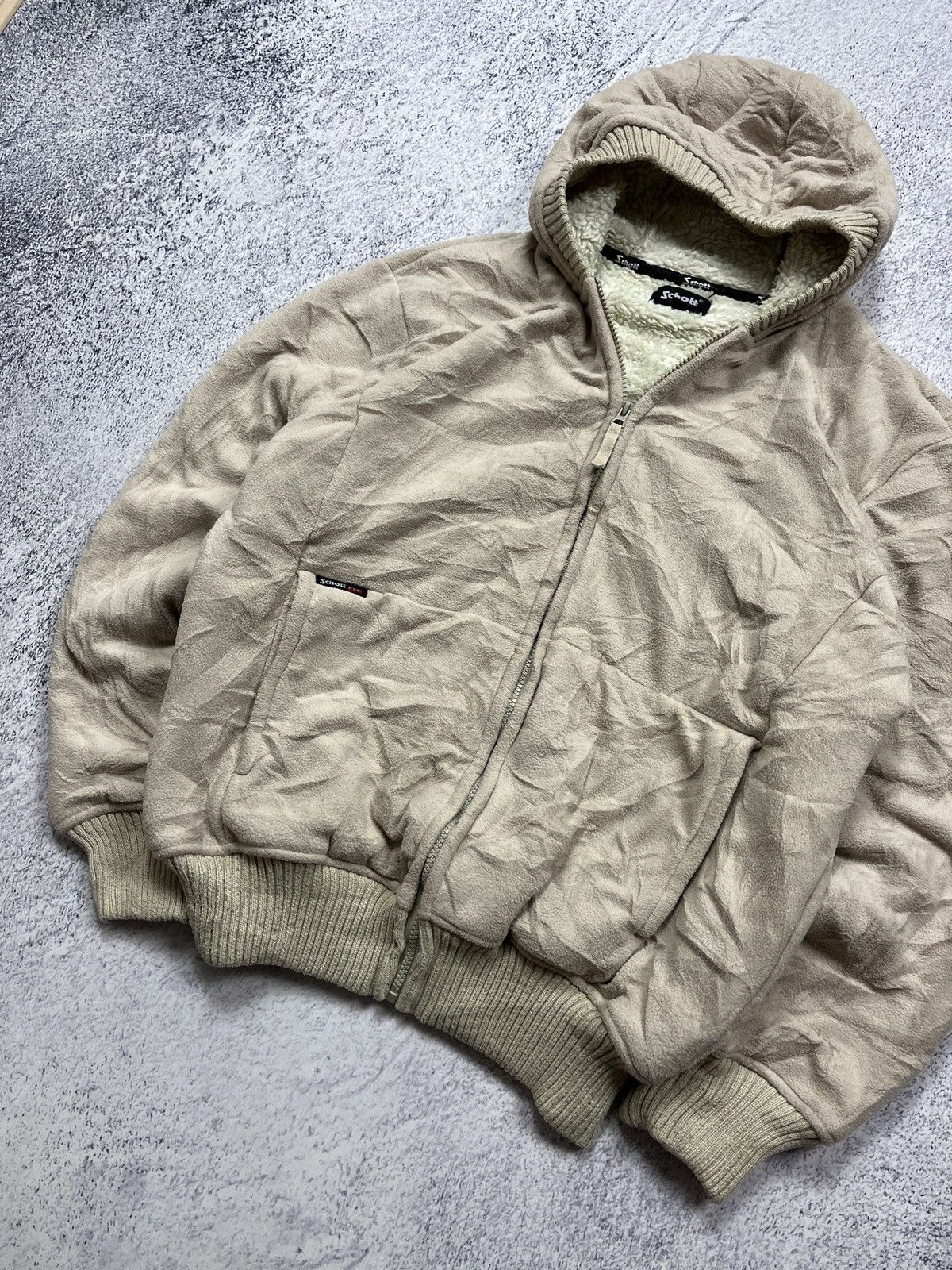 Schott × Vintage Vintage 90s Schott Fleece Zip Hoodie Sherpa Jacket Size US L / EU 52-54 / 3 - 6 Thumbnail